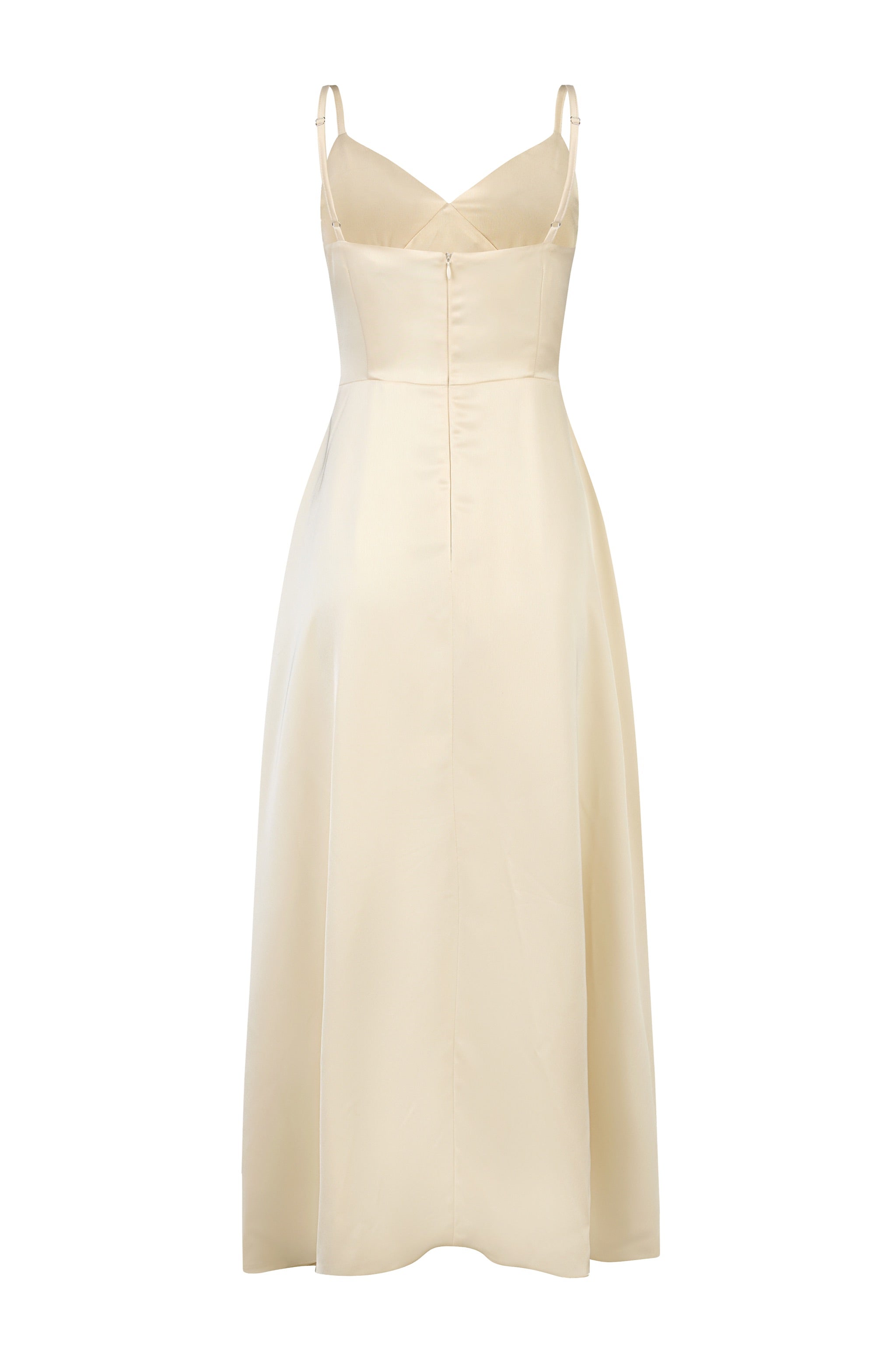 Opulence V-neck Padded Satin Dress in Champagne
