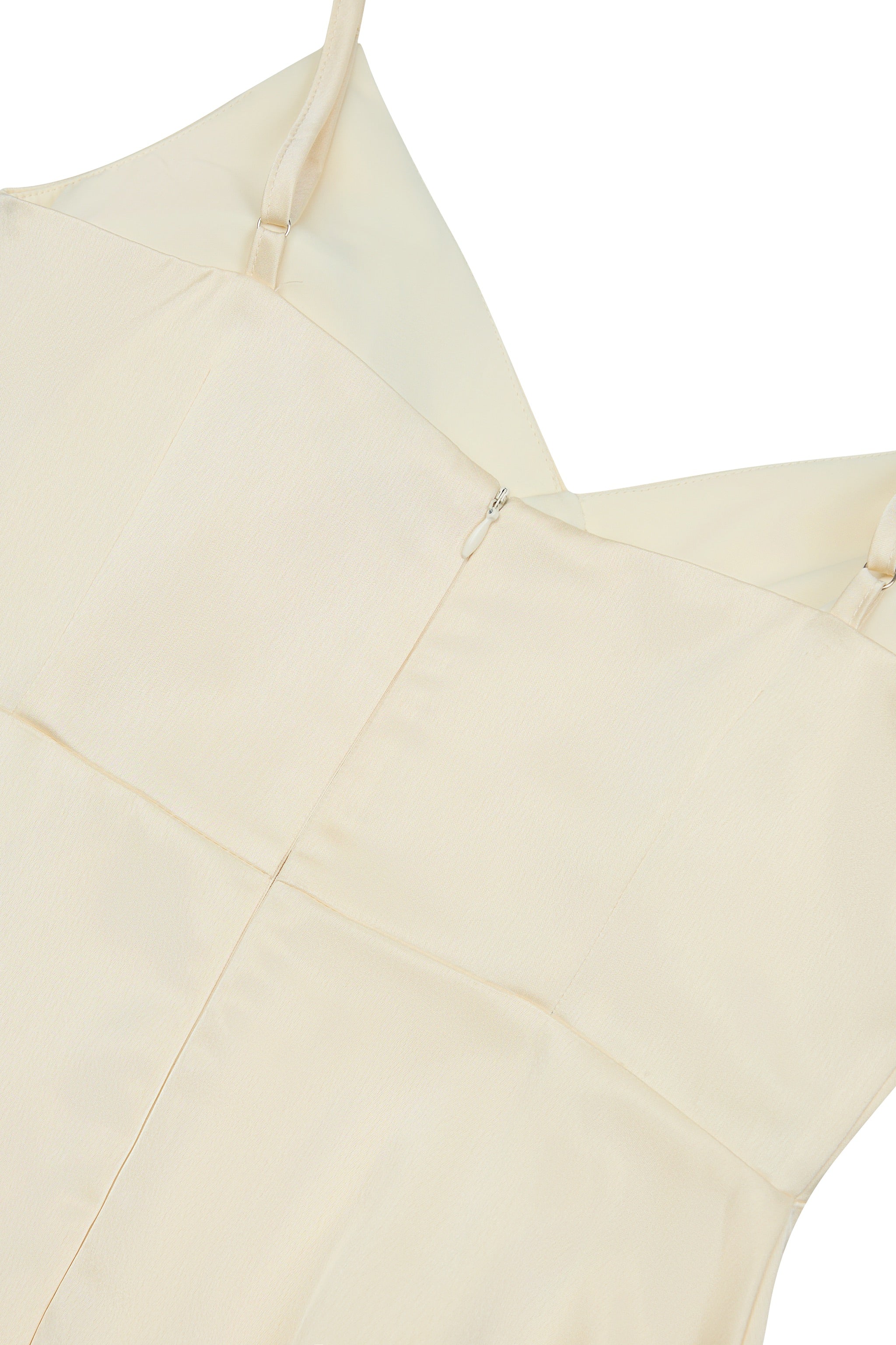 Opulence V-neck Padded Satin Dress in Champagne