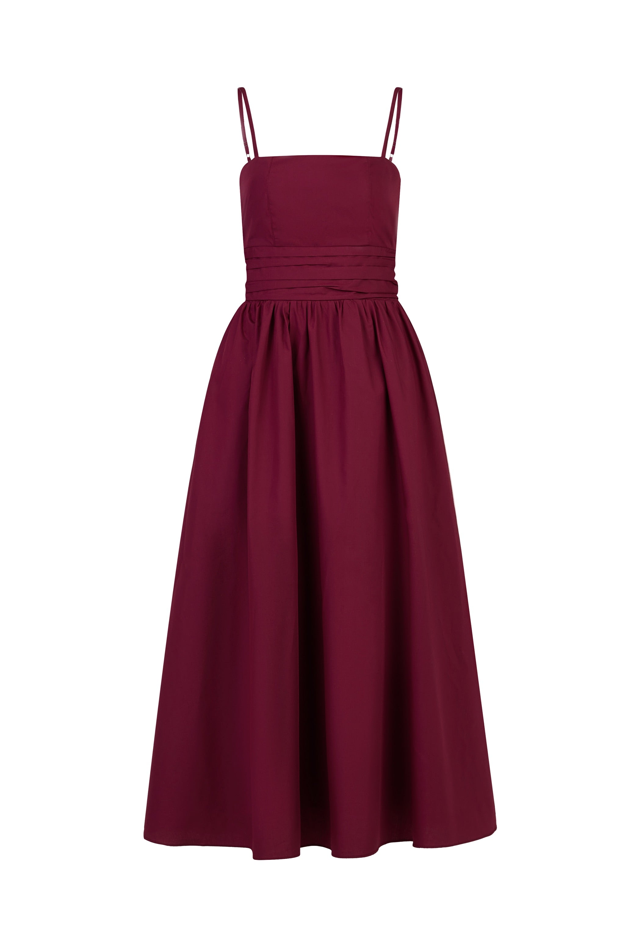 Long Live Fit-and-flare Padded Midi Dress in Burgundy