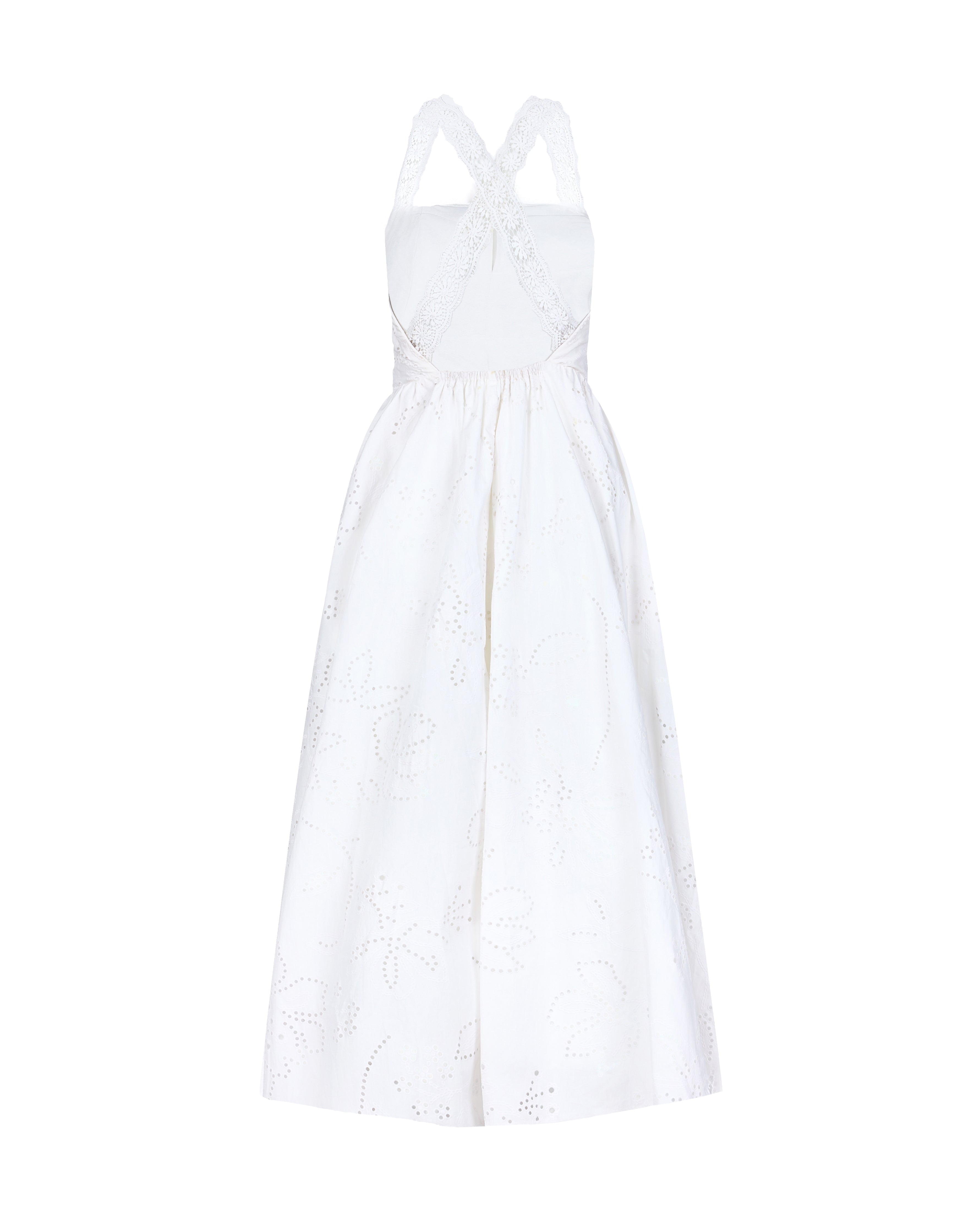 Smitten Crossback Eyelet Midaxi Padded Dress in Ivory