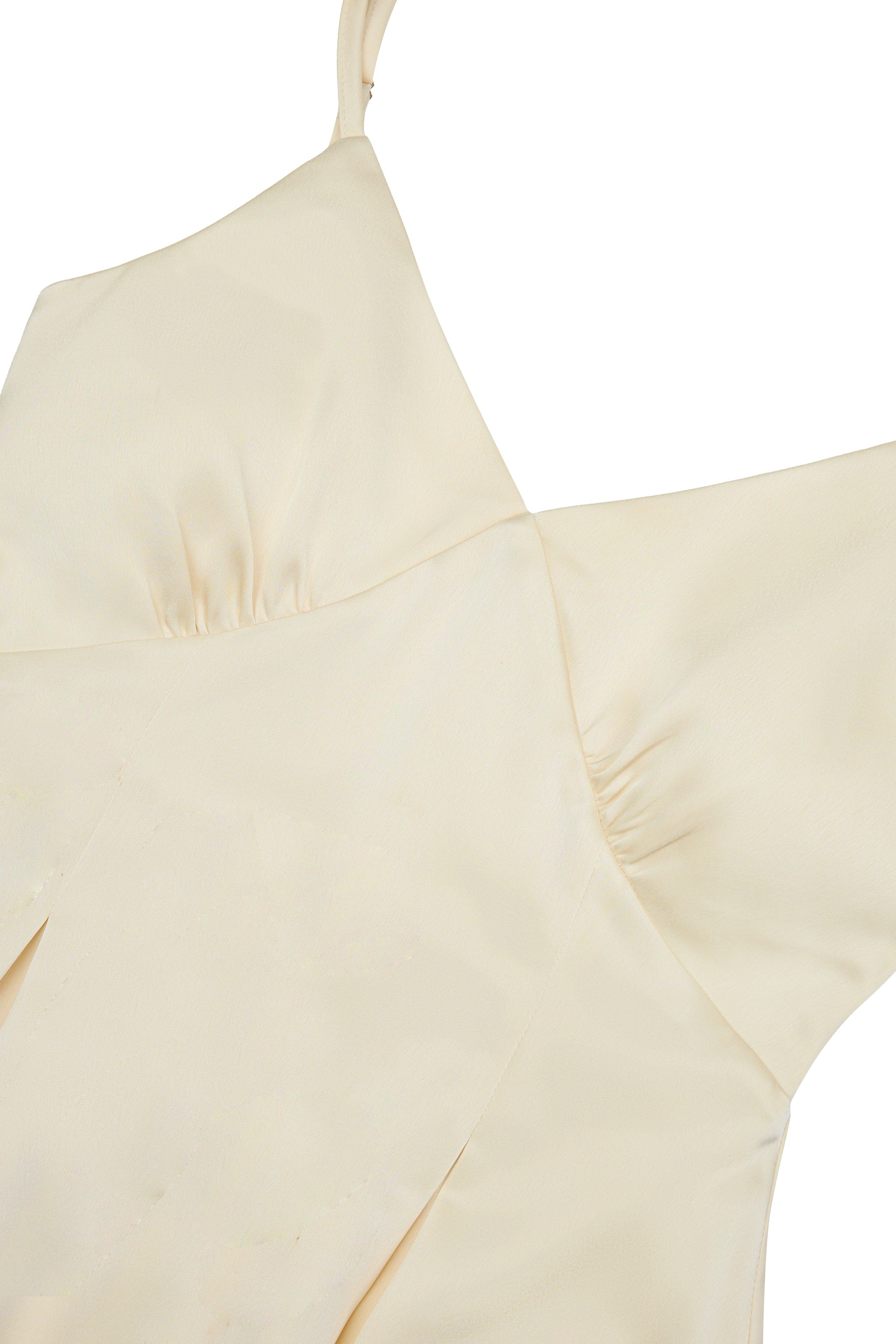 Opulence V-neck Padded Satin Dress in Champagne