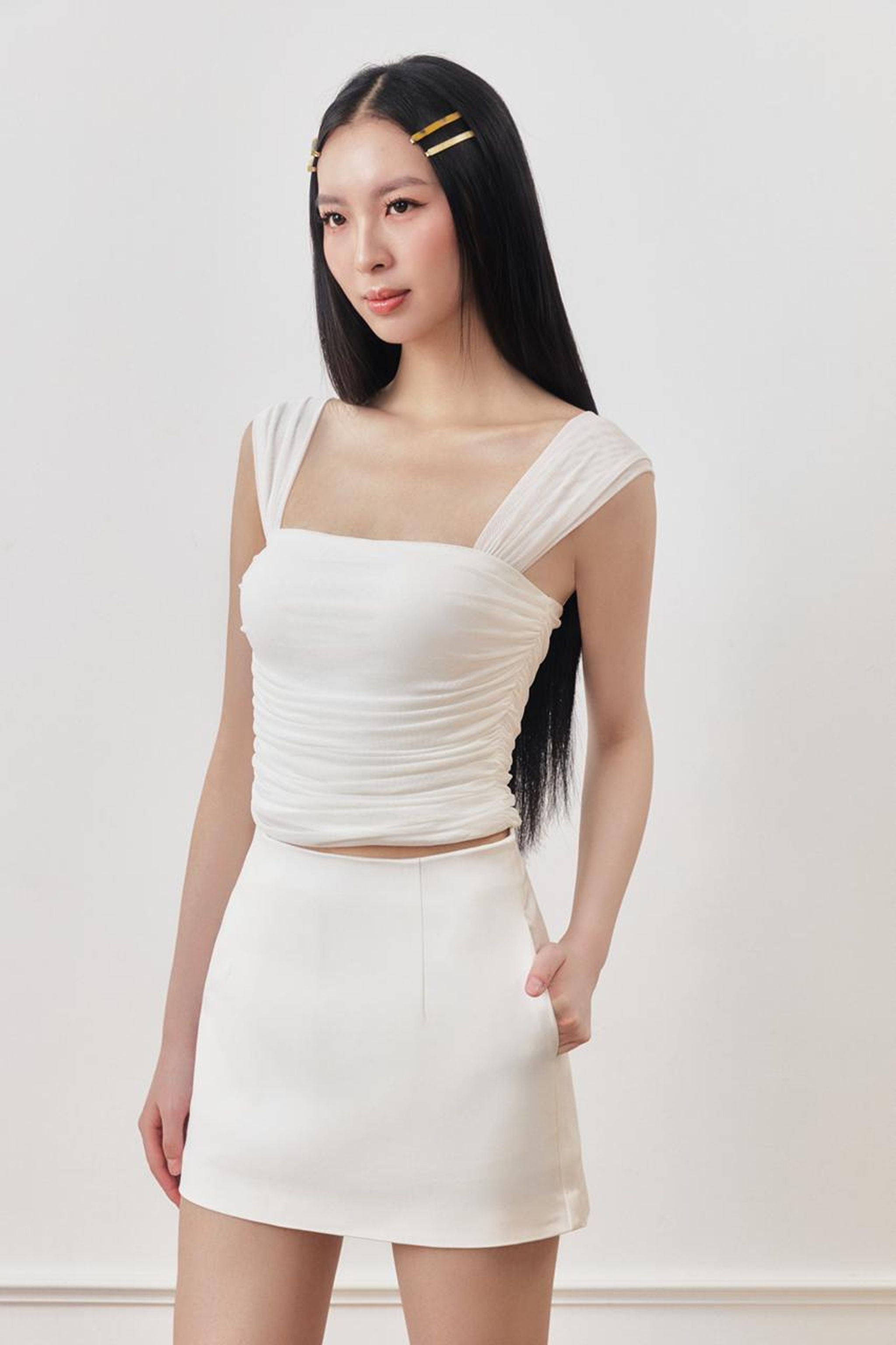First-Pick Tailored High Waist A-Line Skorts in White