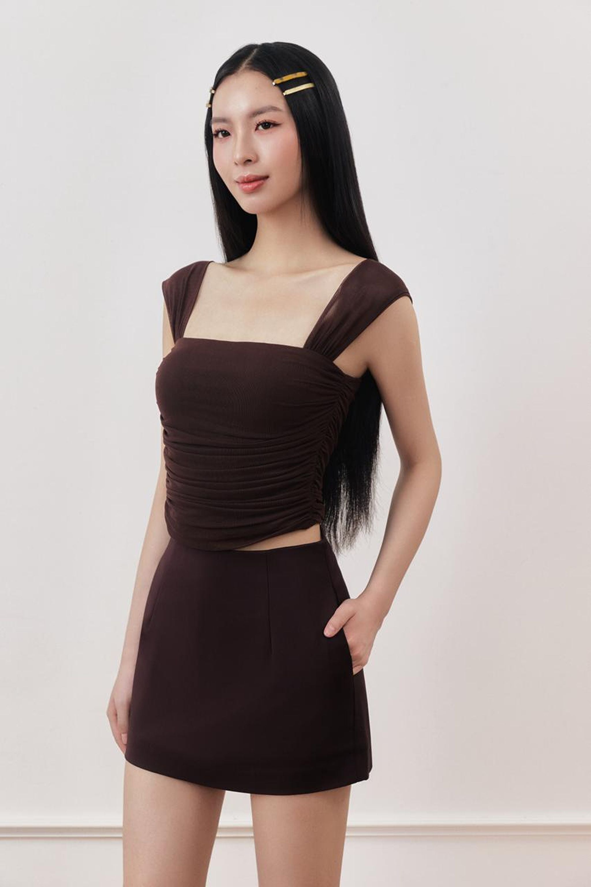First-Pick Tailored High Waist A-Line Skorts in Coffee