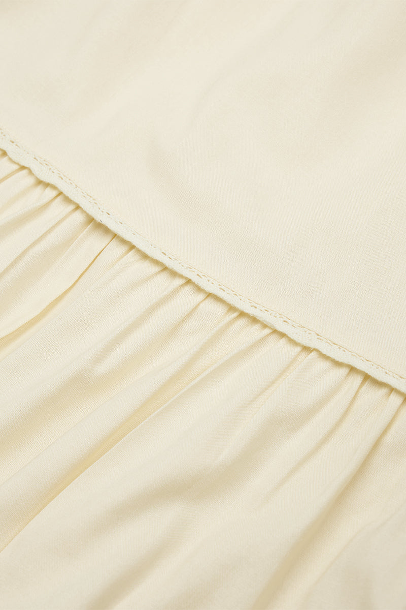 Summer House Lace Trim Tiered Linen Maxi Skirt in Yellow Creme