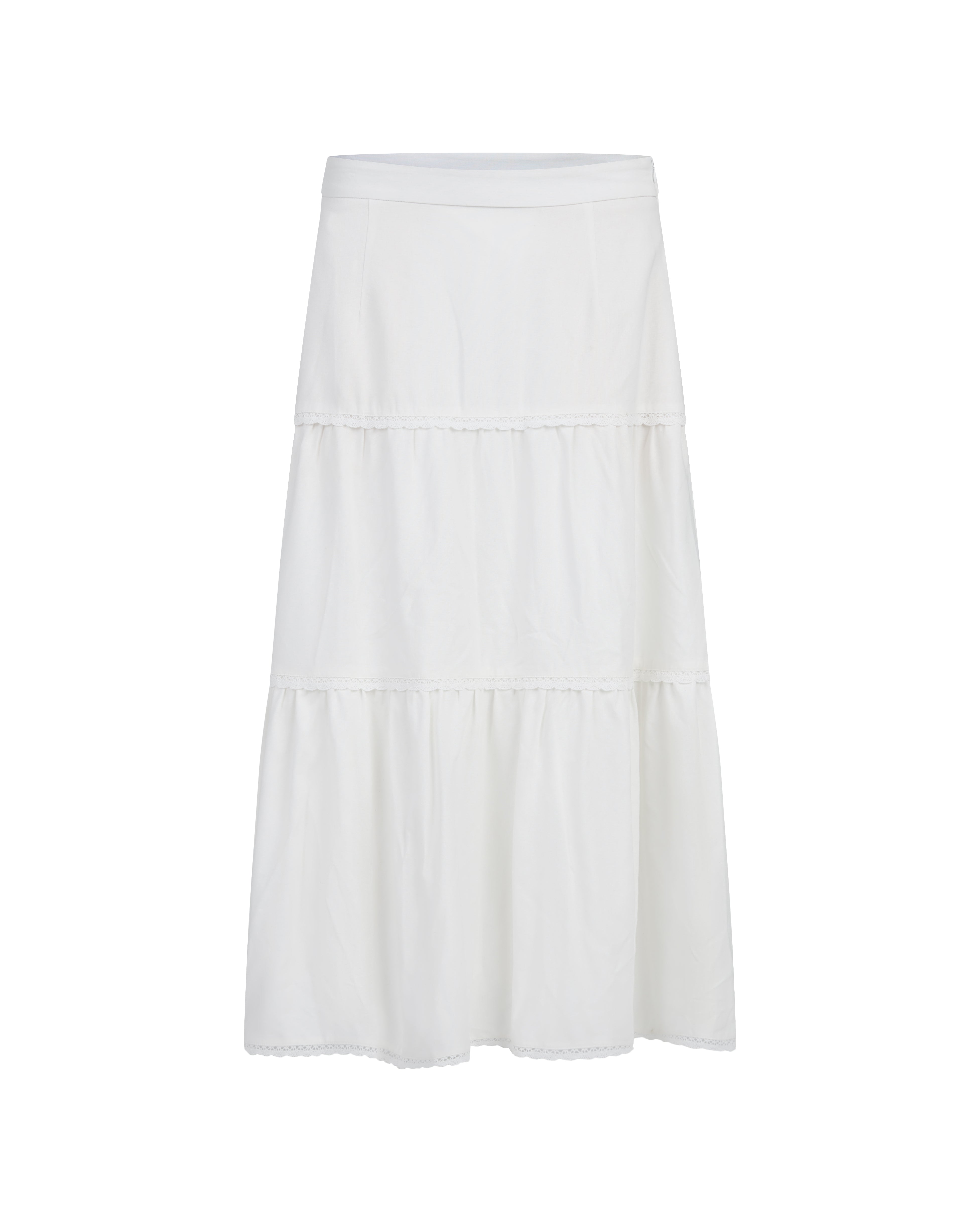 Summer House Lace Trim Tiered Linen Maxi Skirt in White