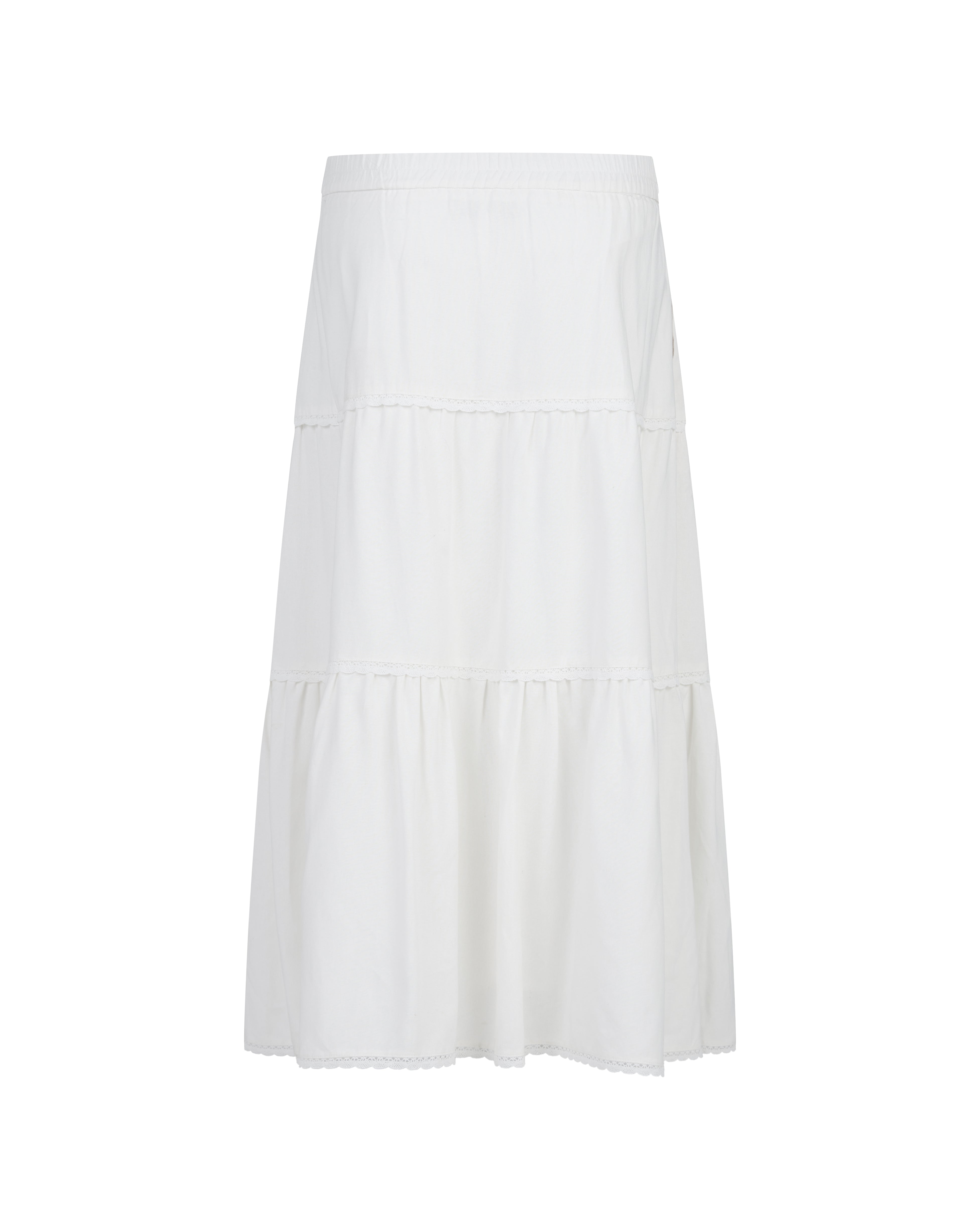 Summer House Lace Trim Tiered Linen Maxi Skirt in White