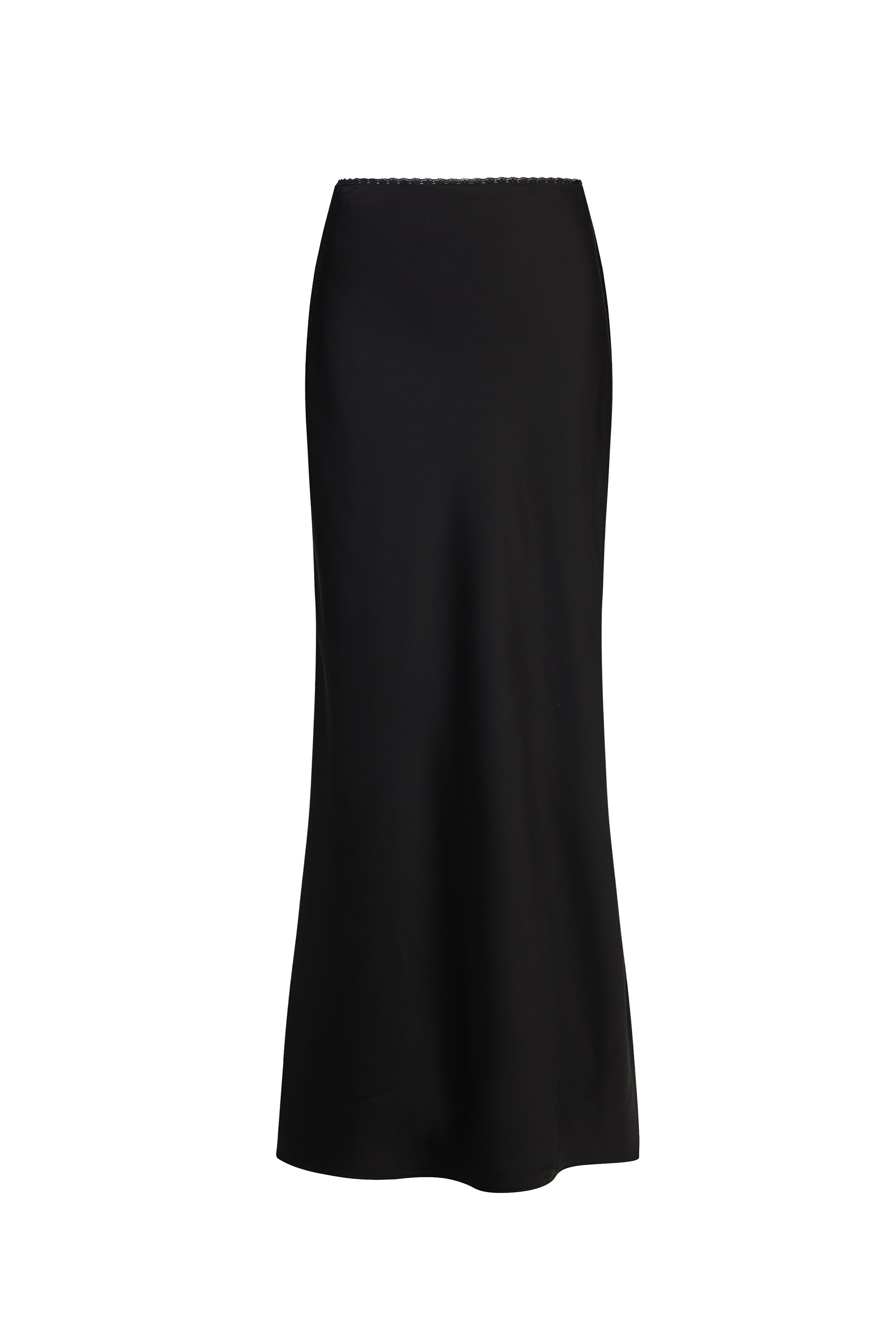 Allure Satin Maxi Flare Skirt in Black