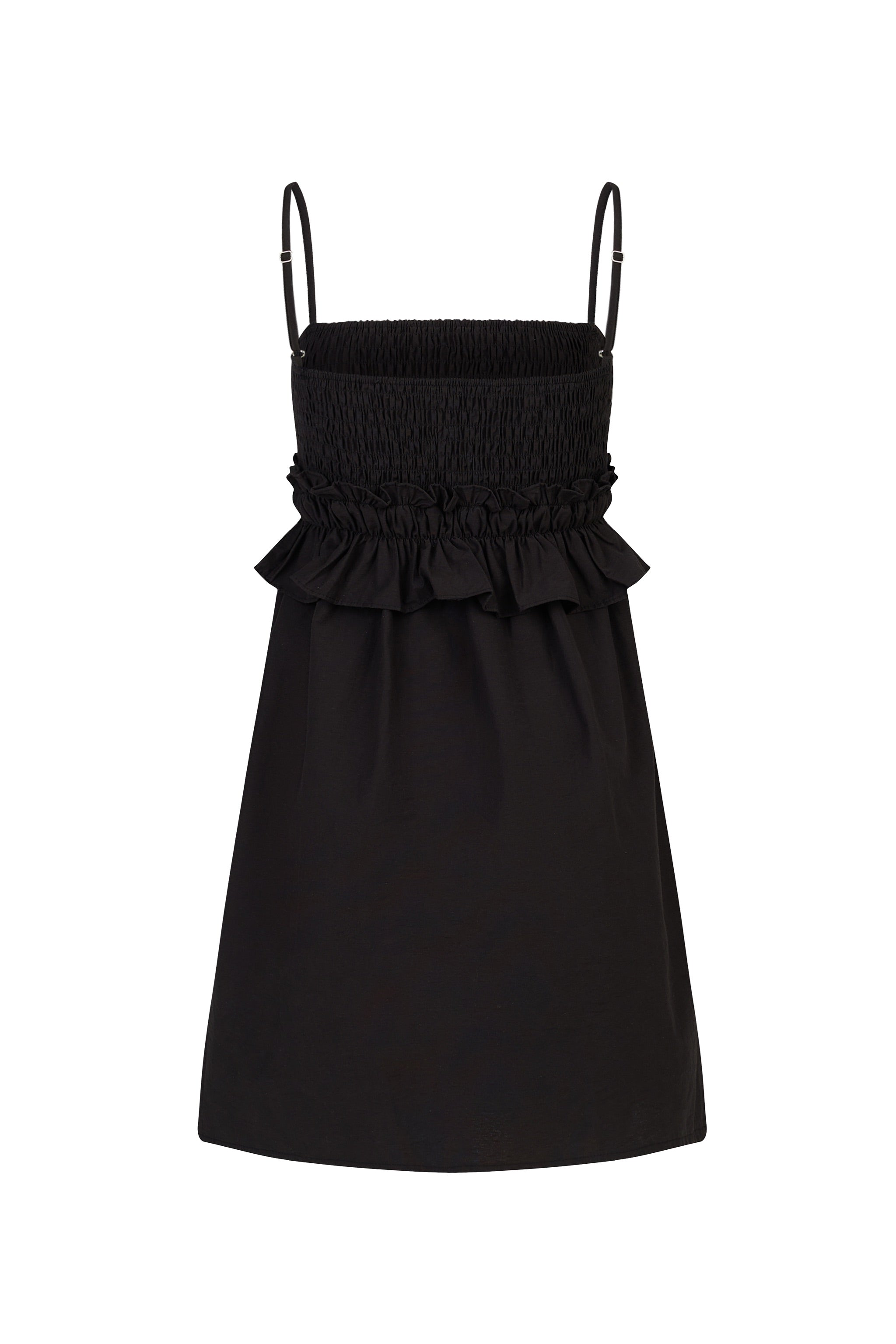 Buttercup Smocked Ruffle Babydoll Dress in Black