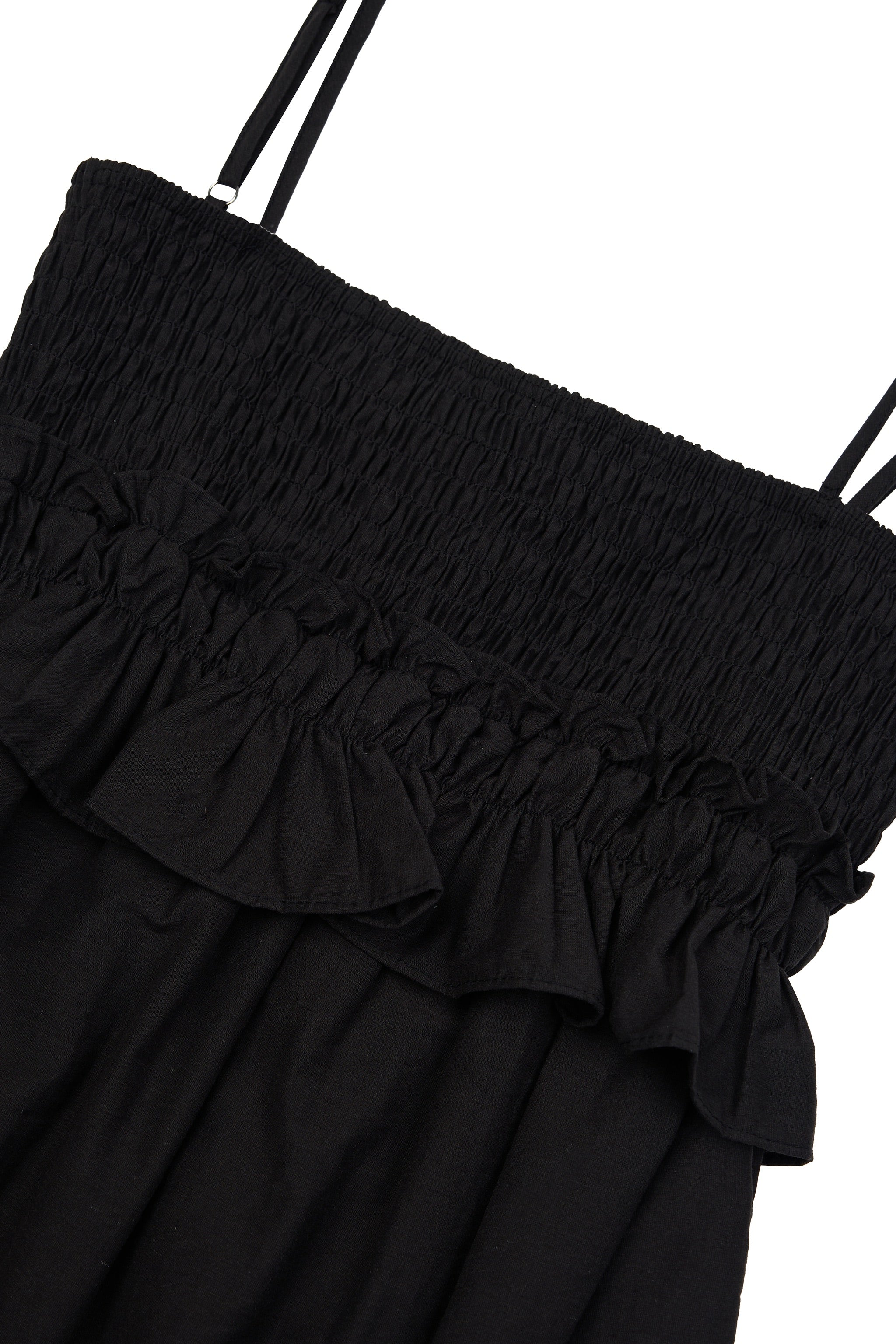 Buttercup Smocked Ruffle Babydoll Dress in Black