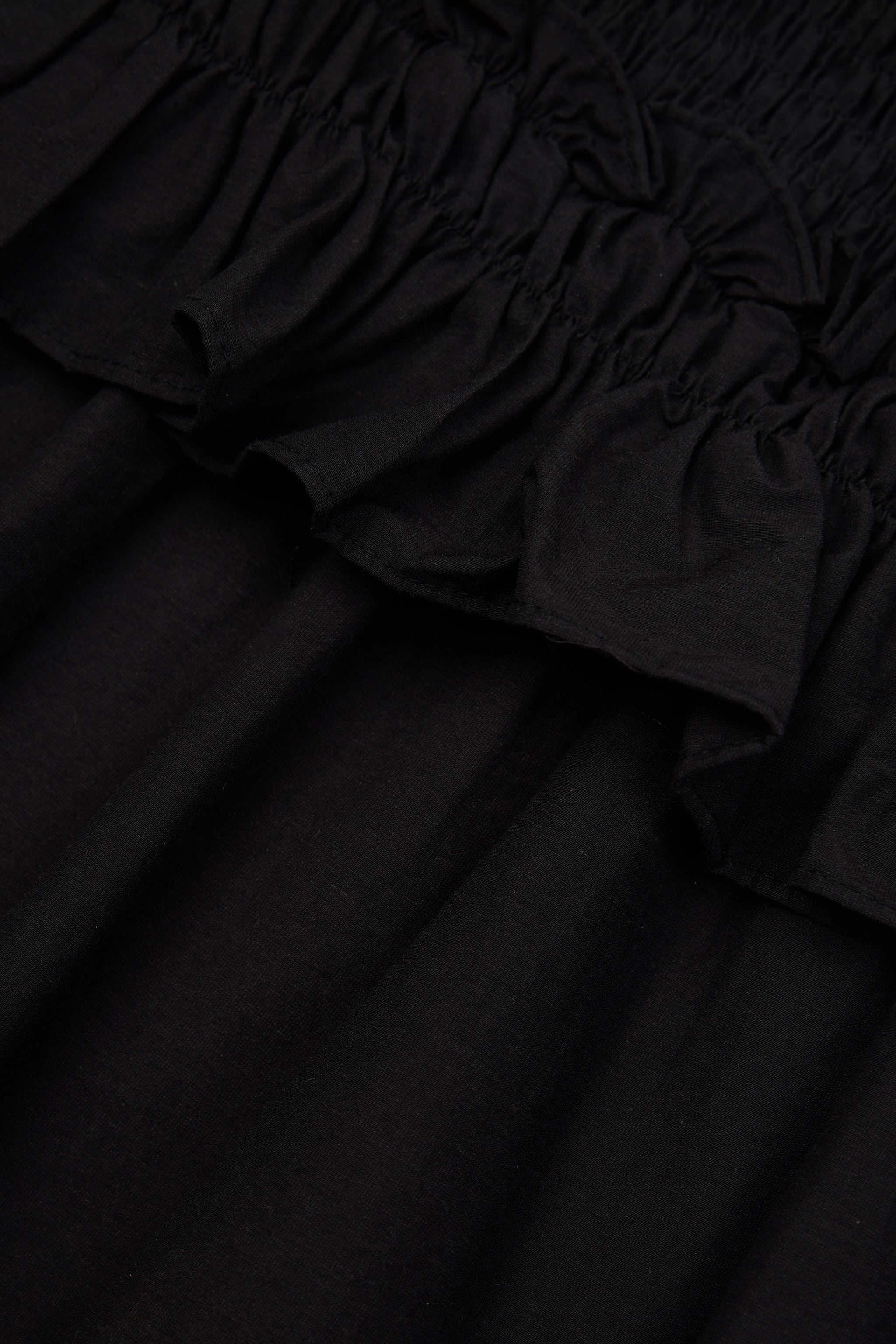 Buttercup Smocked Ruffle Babydoll Dress in Black