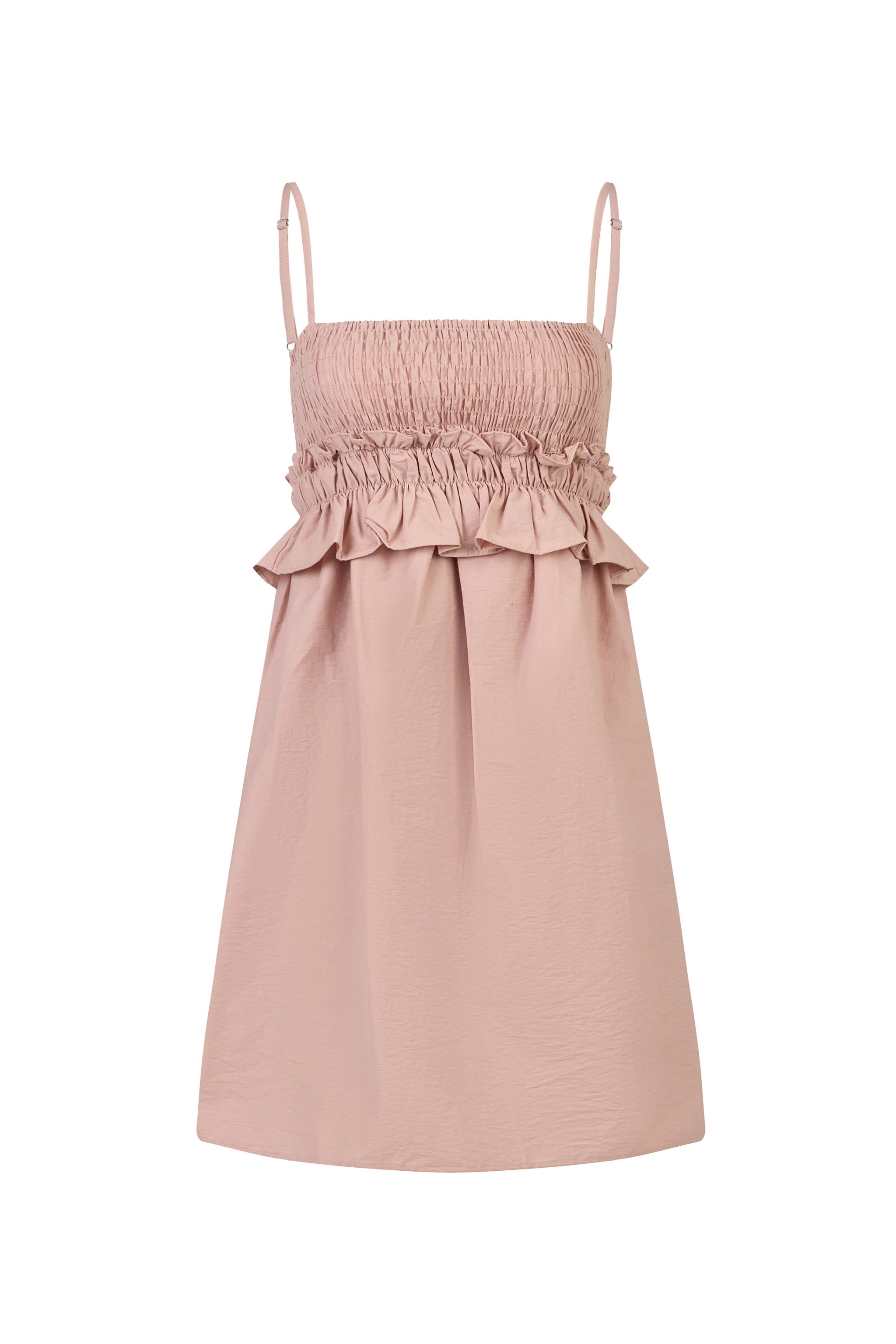 Buttercup Smocked Ruffle Babydoll Dress in Dusty Pink