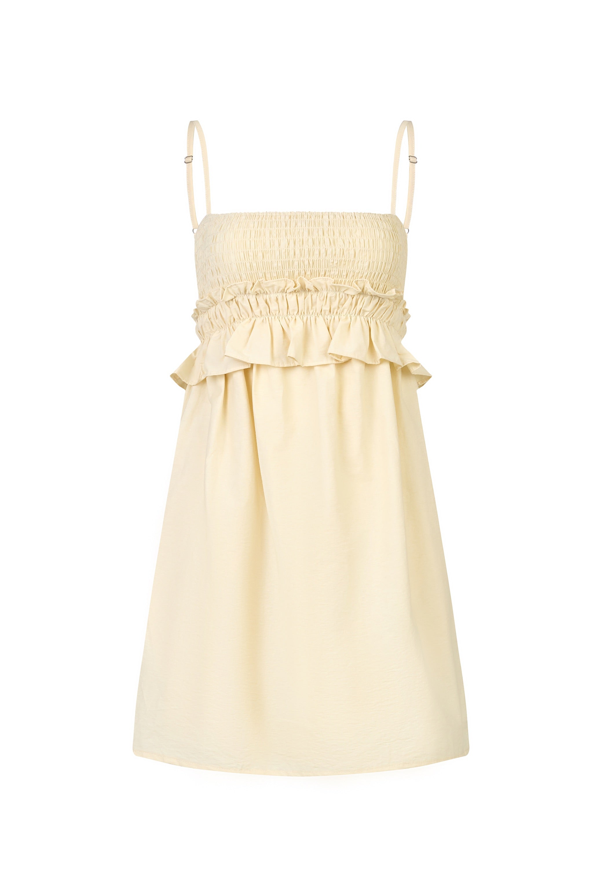 Buttercup Smocked Ruffle Babydoll Dress in Yellow Creme