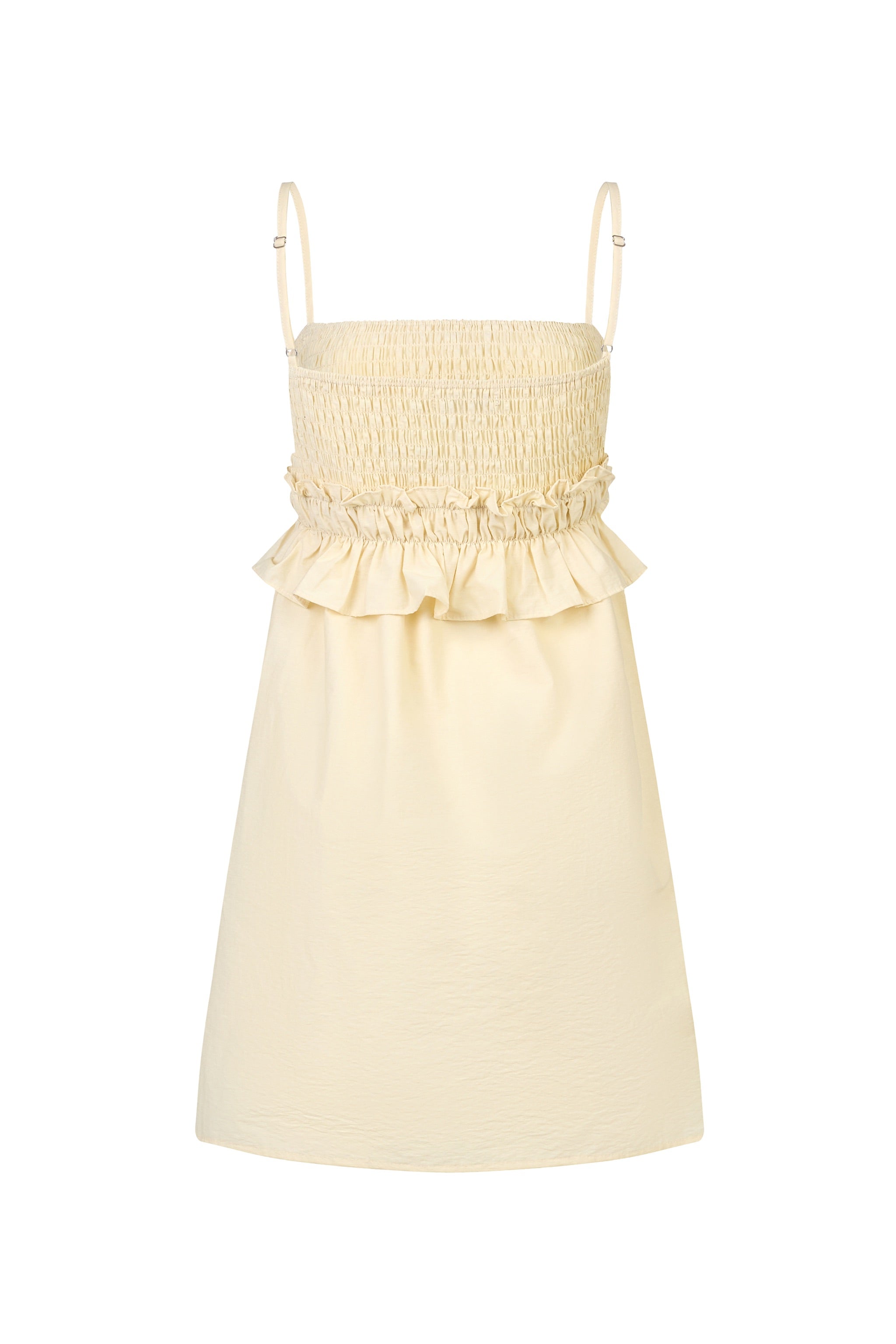 Buttercup Smocked Ruffle Babydoll Dress in Yellow Creme