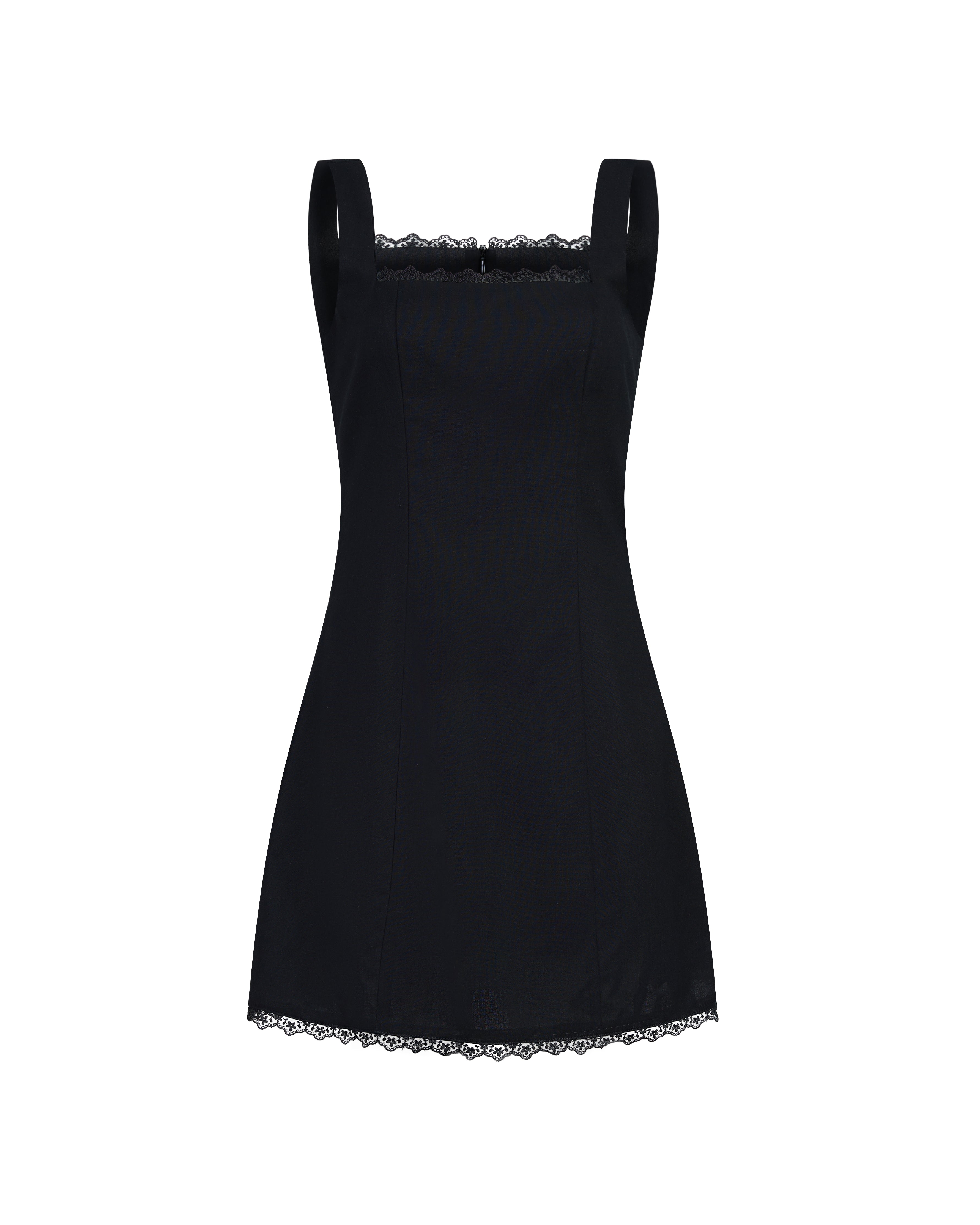 On A Whim Linen A-Line Mini Dress in Black