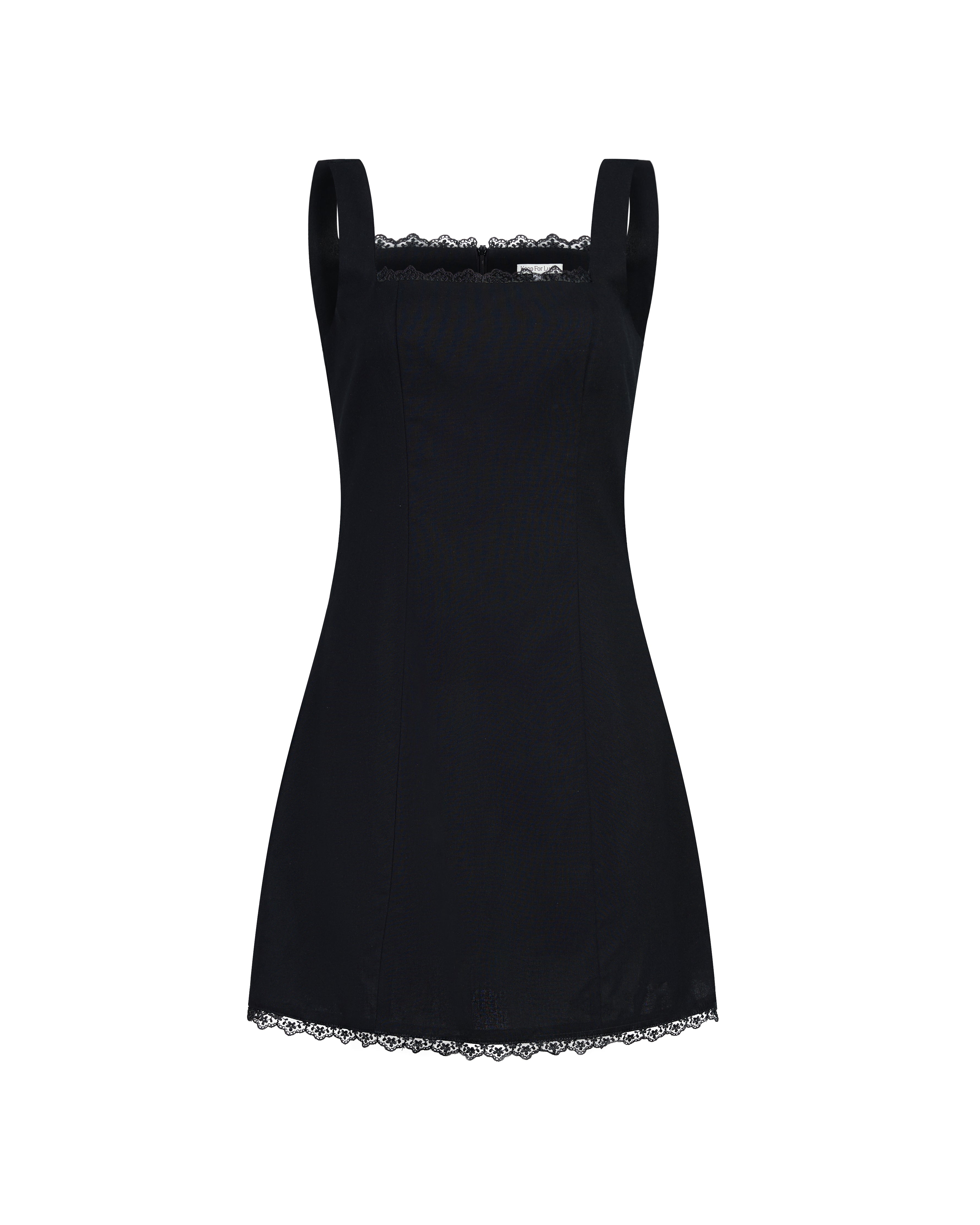 On A Whim Linen A-Line Mini Dress in Black