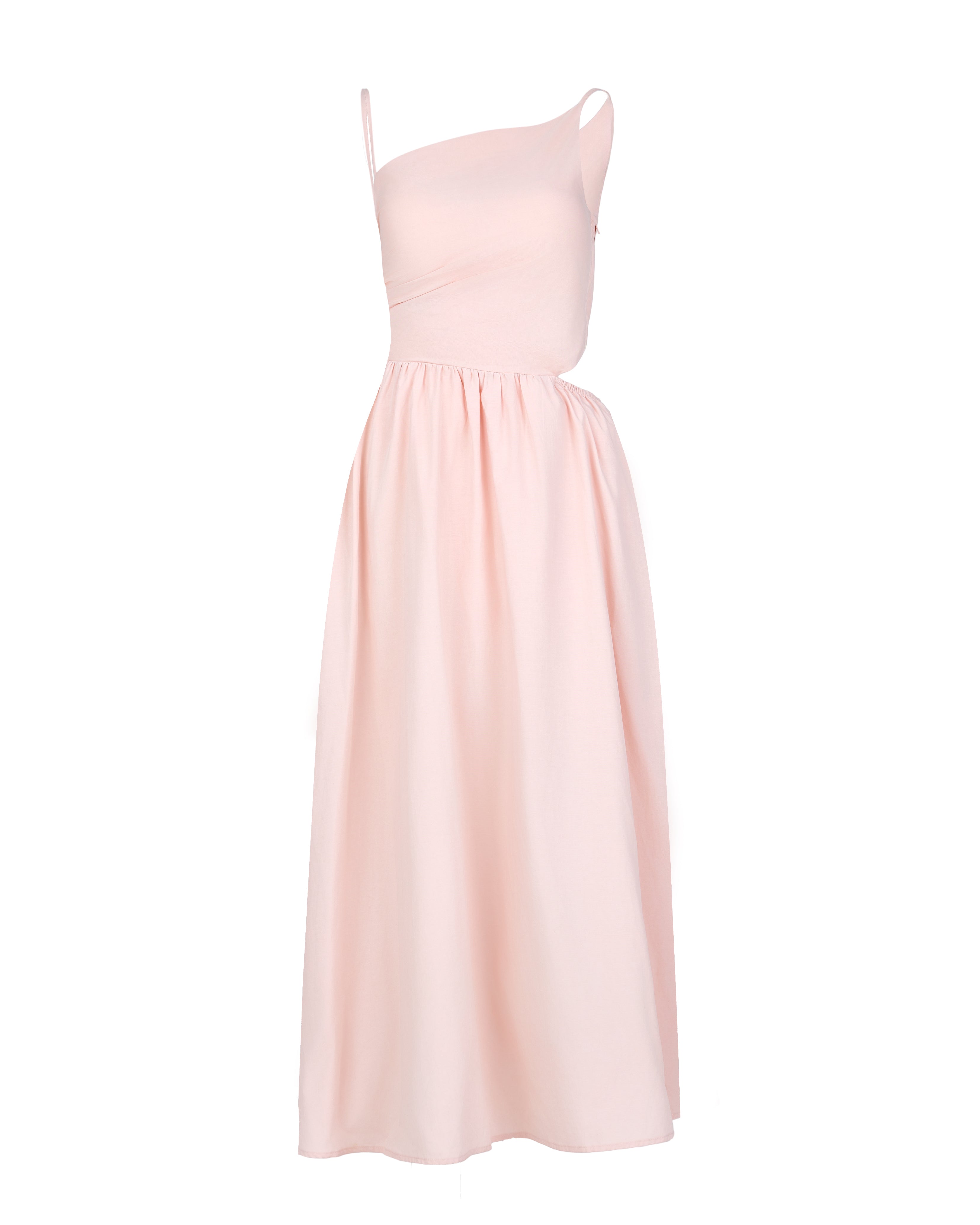 Upside Asymmetrical Cut-out Padded Dress in Crepe Pink