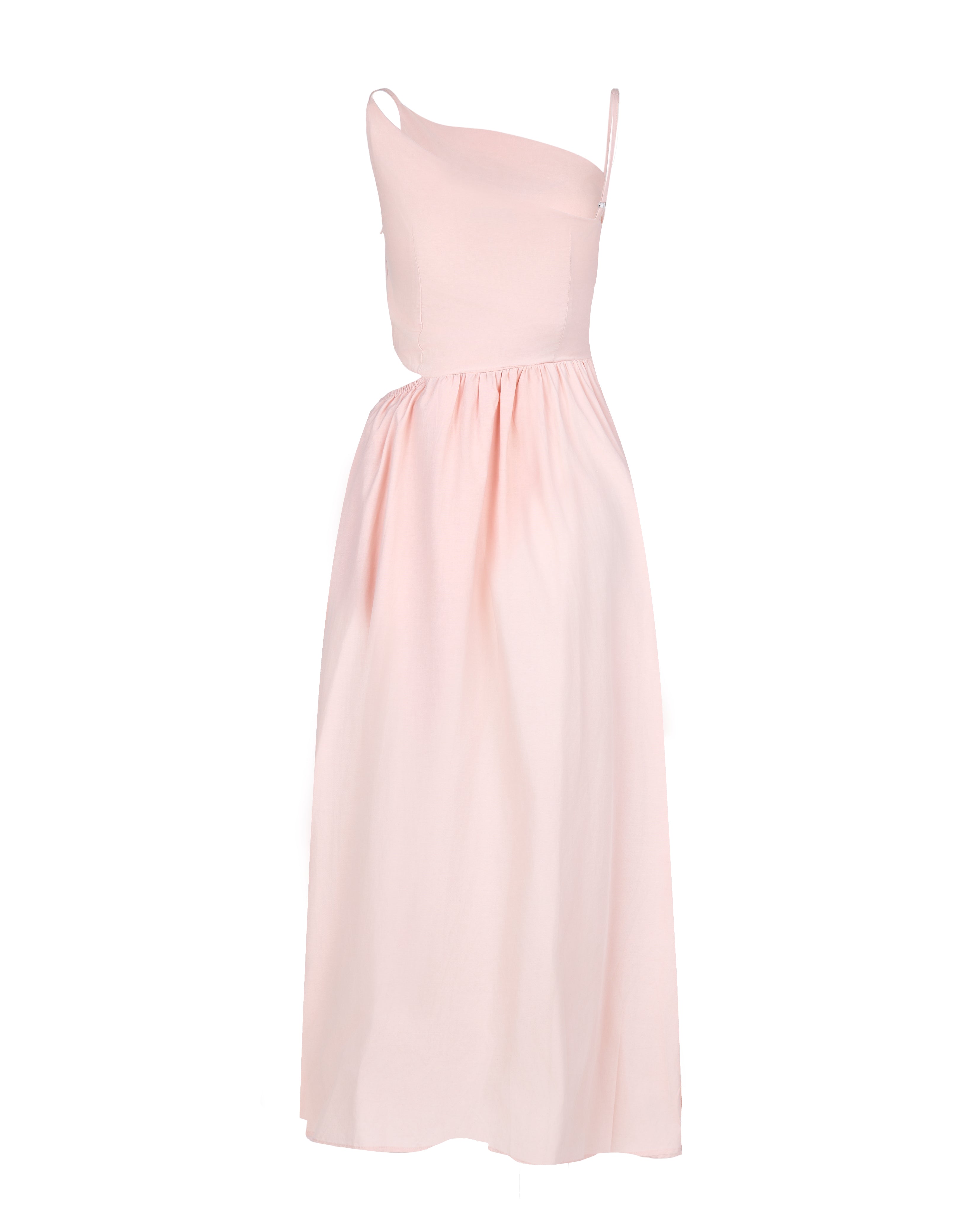 Upside Asymmetrical Cut-out Padded Dress in Crepe Pink