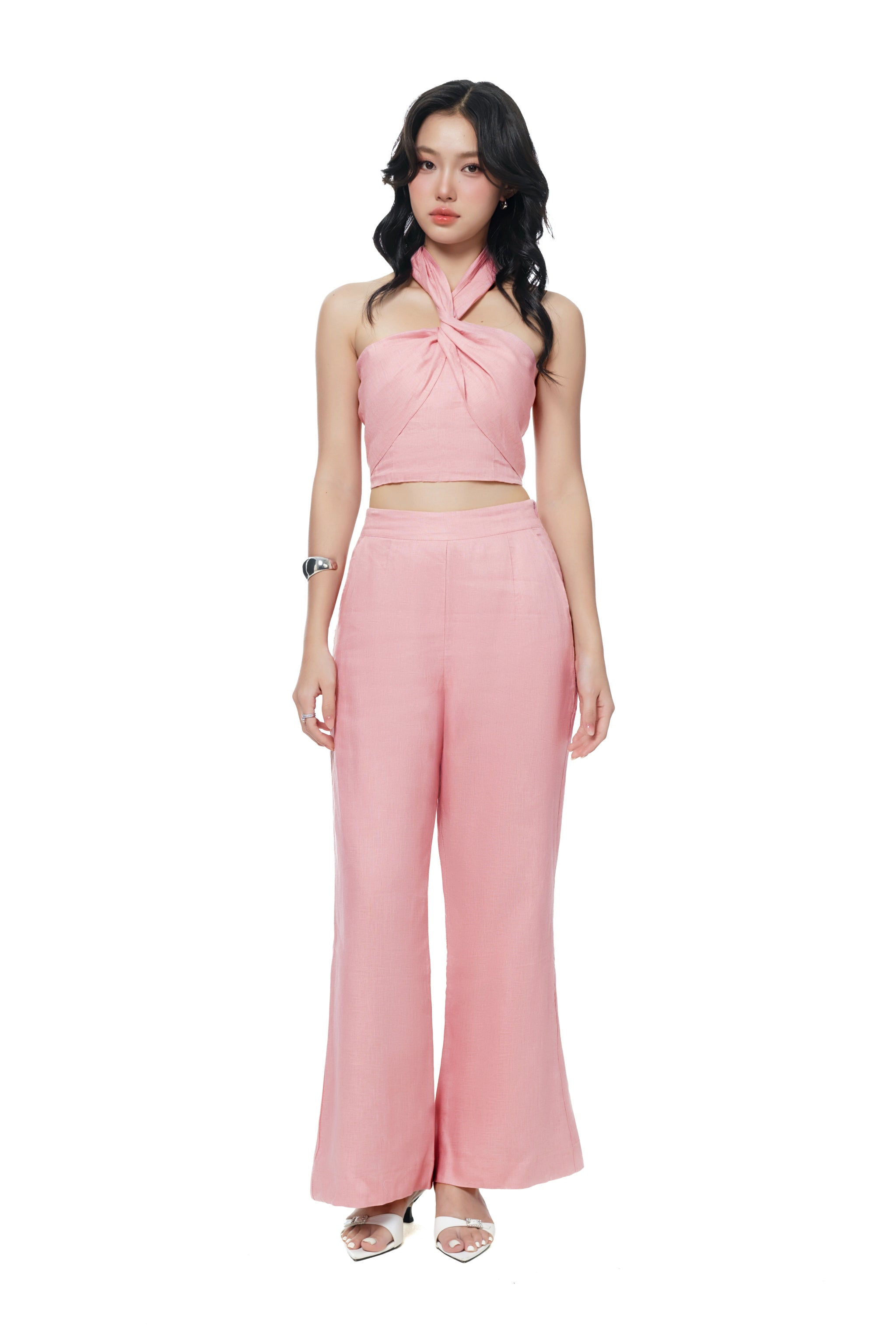 Go with the Flare Linen Pants in Rose Pink
