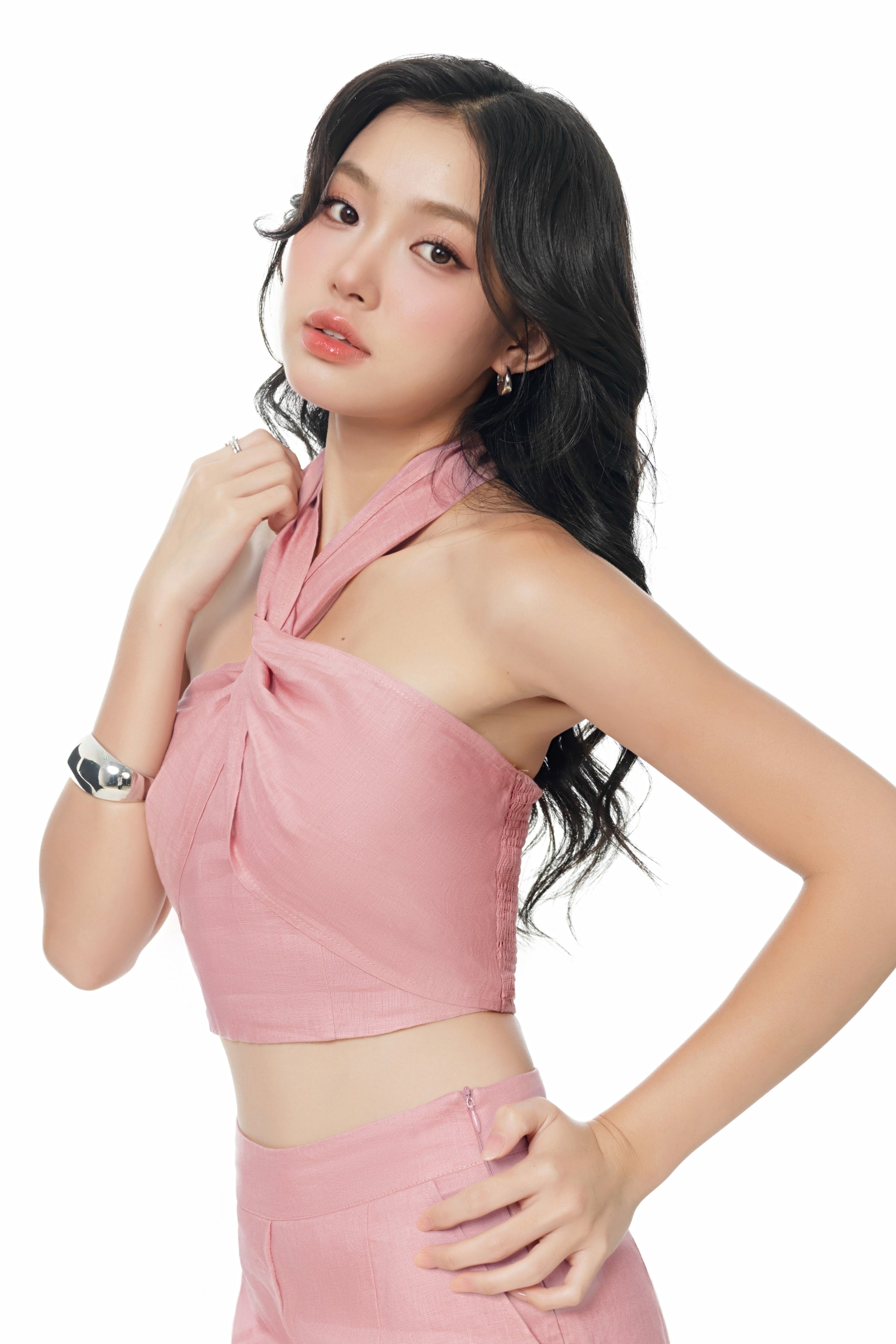 All Tied Up Multi-way Linen Smocked Top in Rose Pink