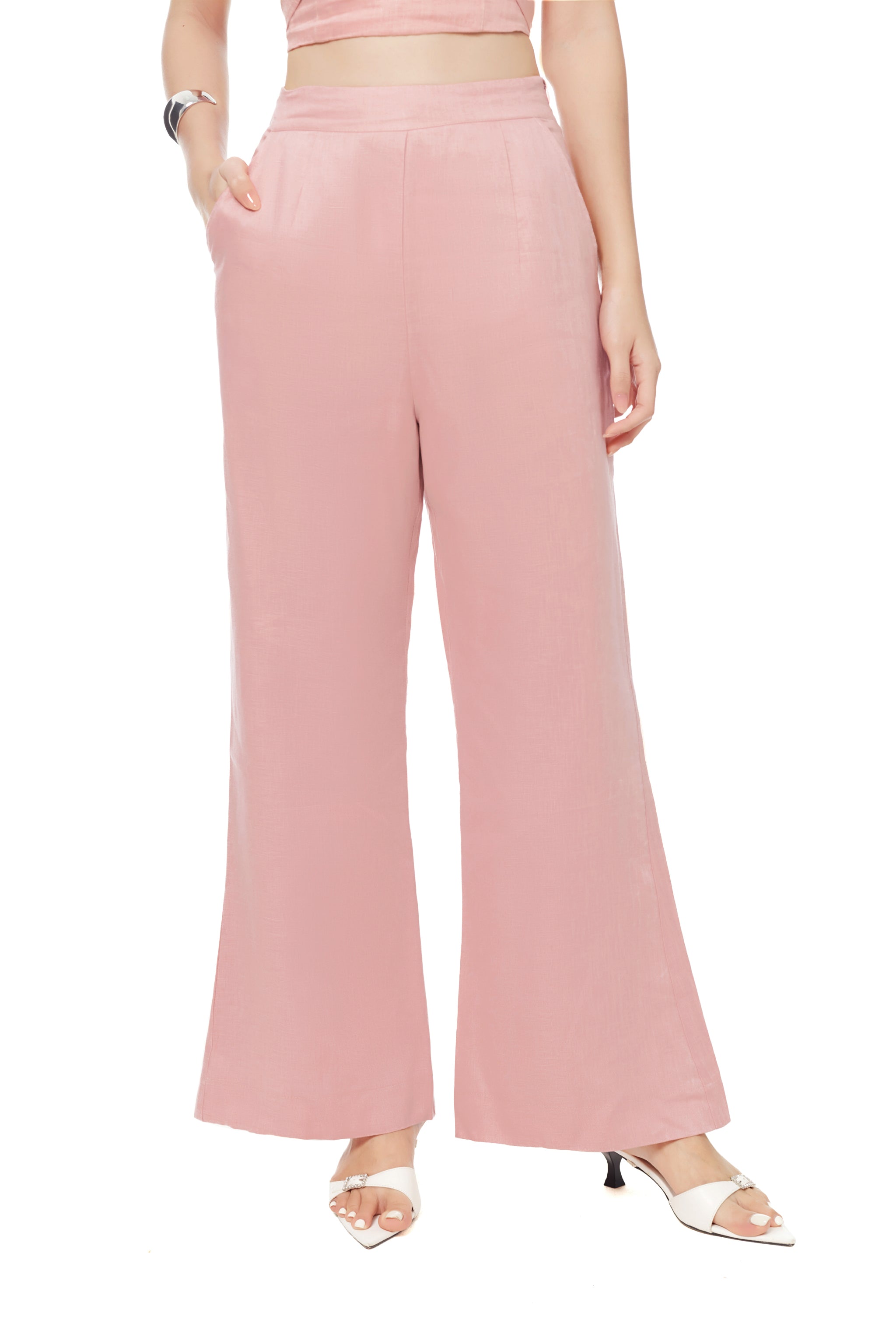 [BUNDLE SET] All Tied Up Multi-way Linen Smocked Top & Go with the Flare Linen Pants in Rose Pink