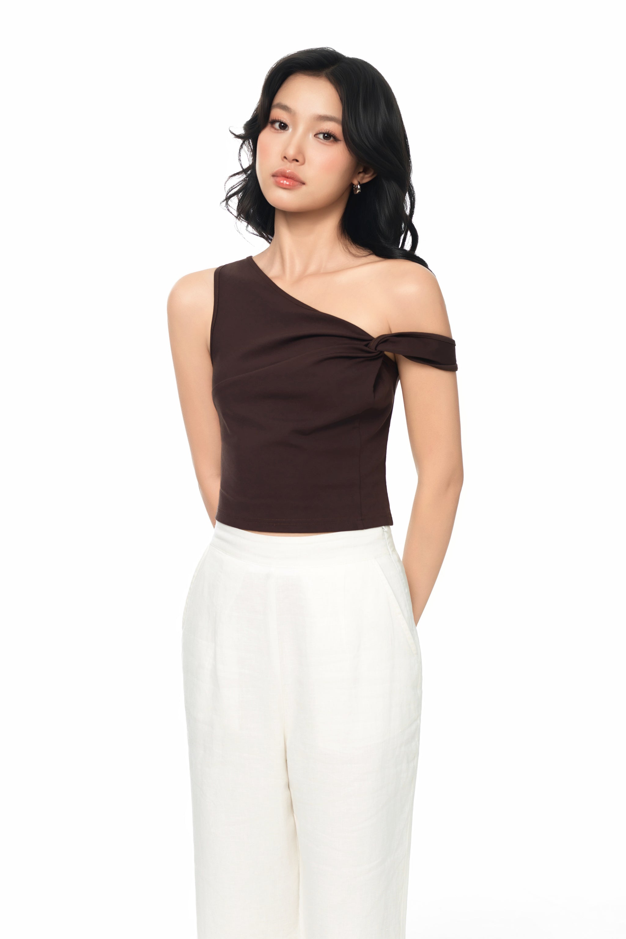 Knot So Simple Asymmetrical Crop Top in Espresso