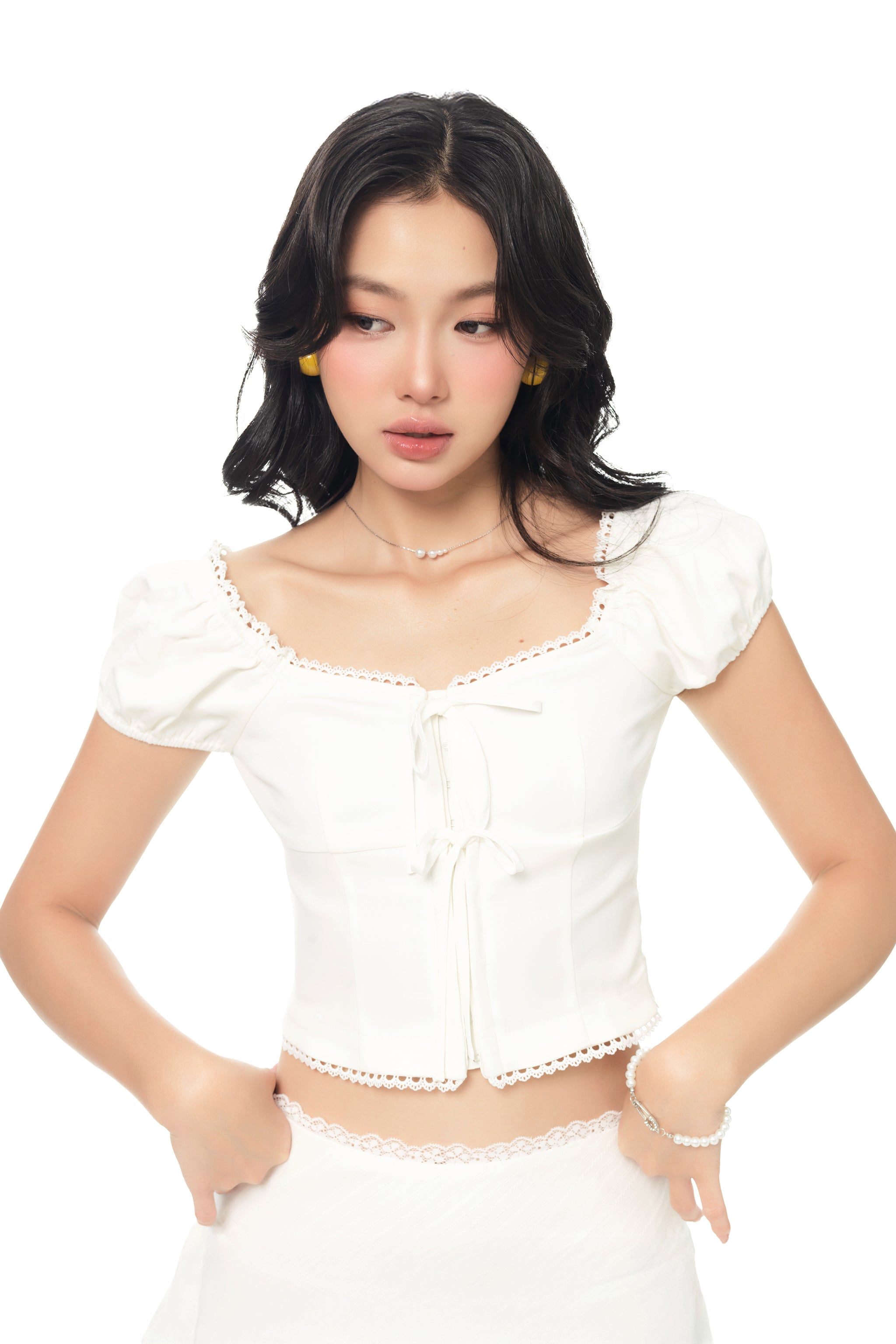 Farmer’s Market Ribbon Corset Top in White