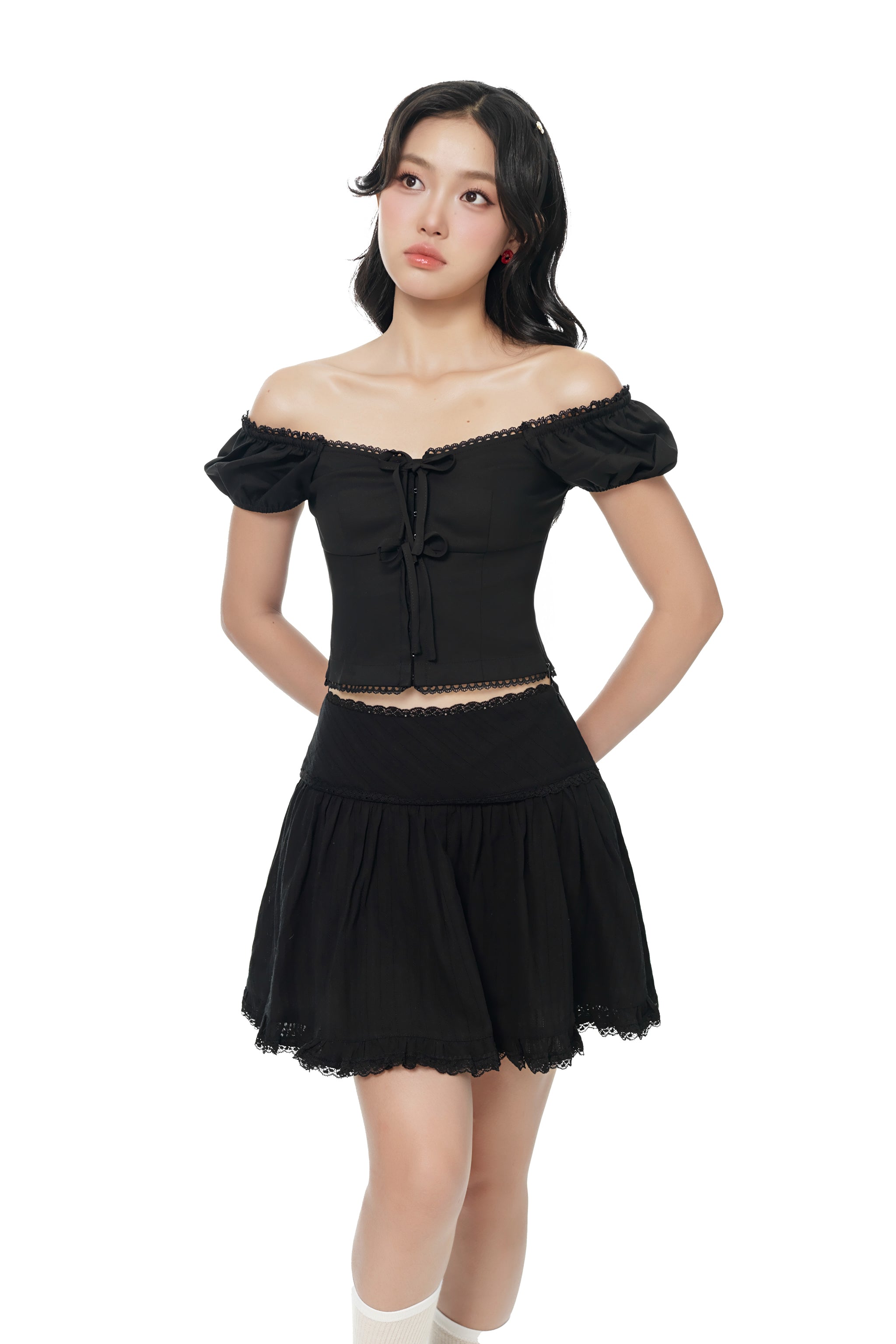 Play Fair Lace Trim A-line Skorts in Black
