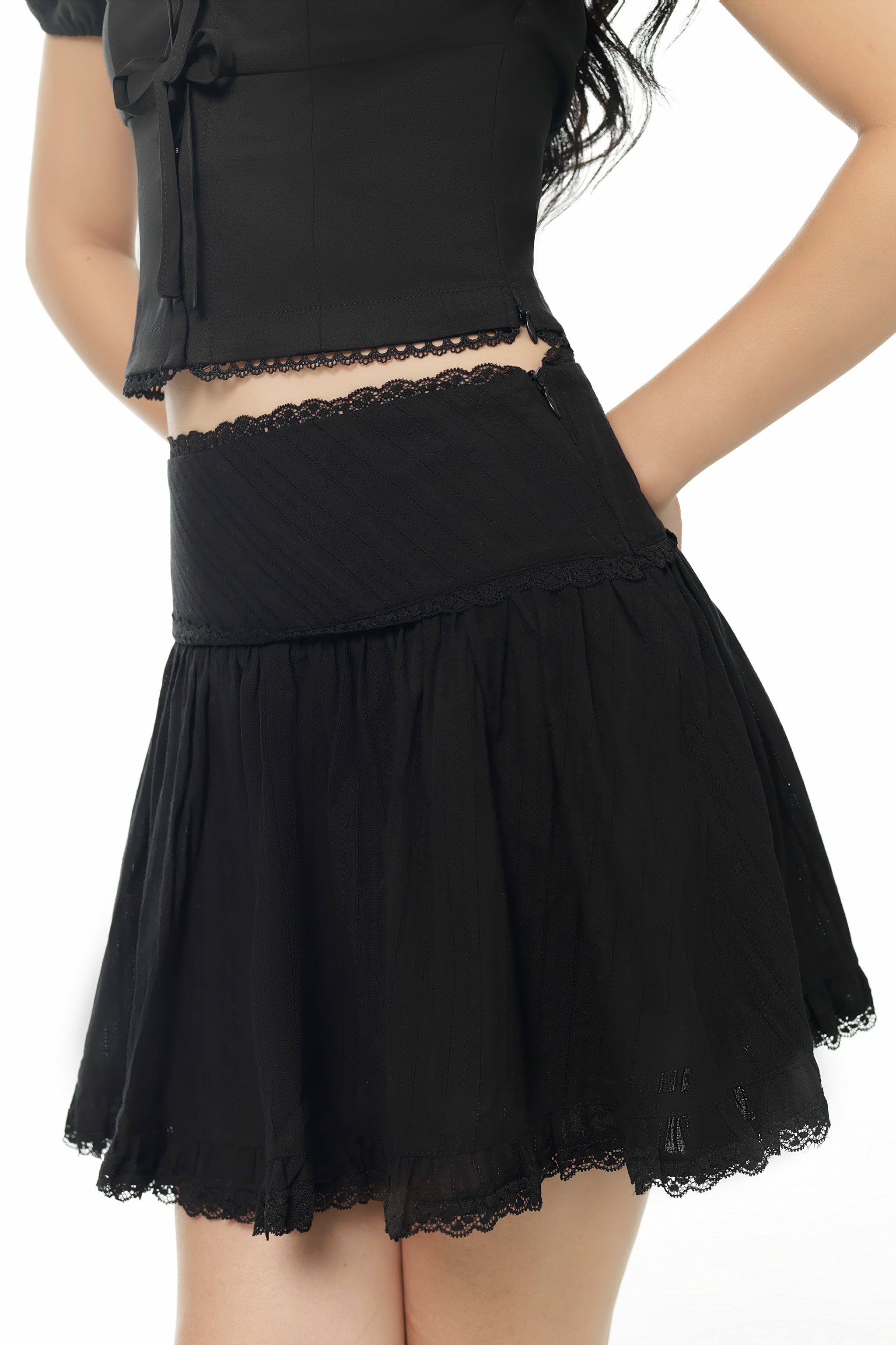 Play Fair Lace Trim A-line Skorts in Black