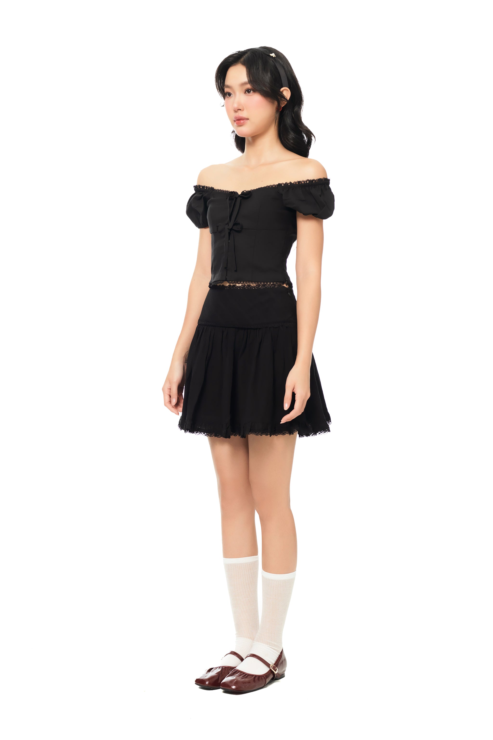 Play Fair Lace Trim A-line Skorts in Black