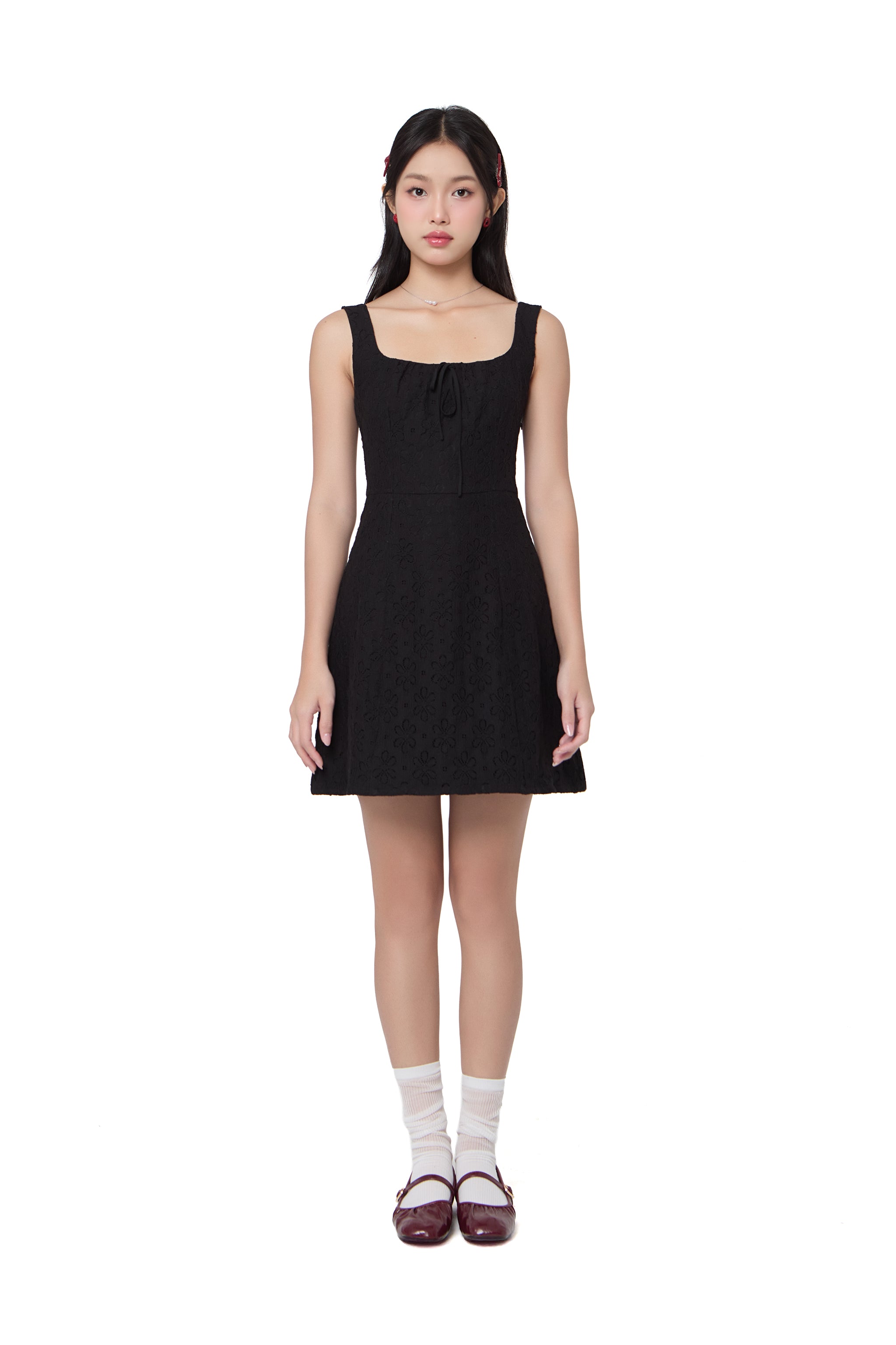 Dote On Me Lace Up Mini Dress in Black