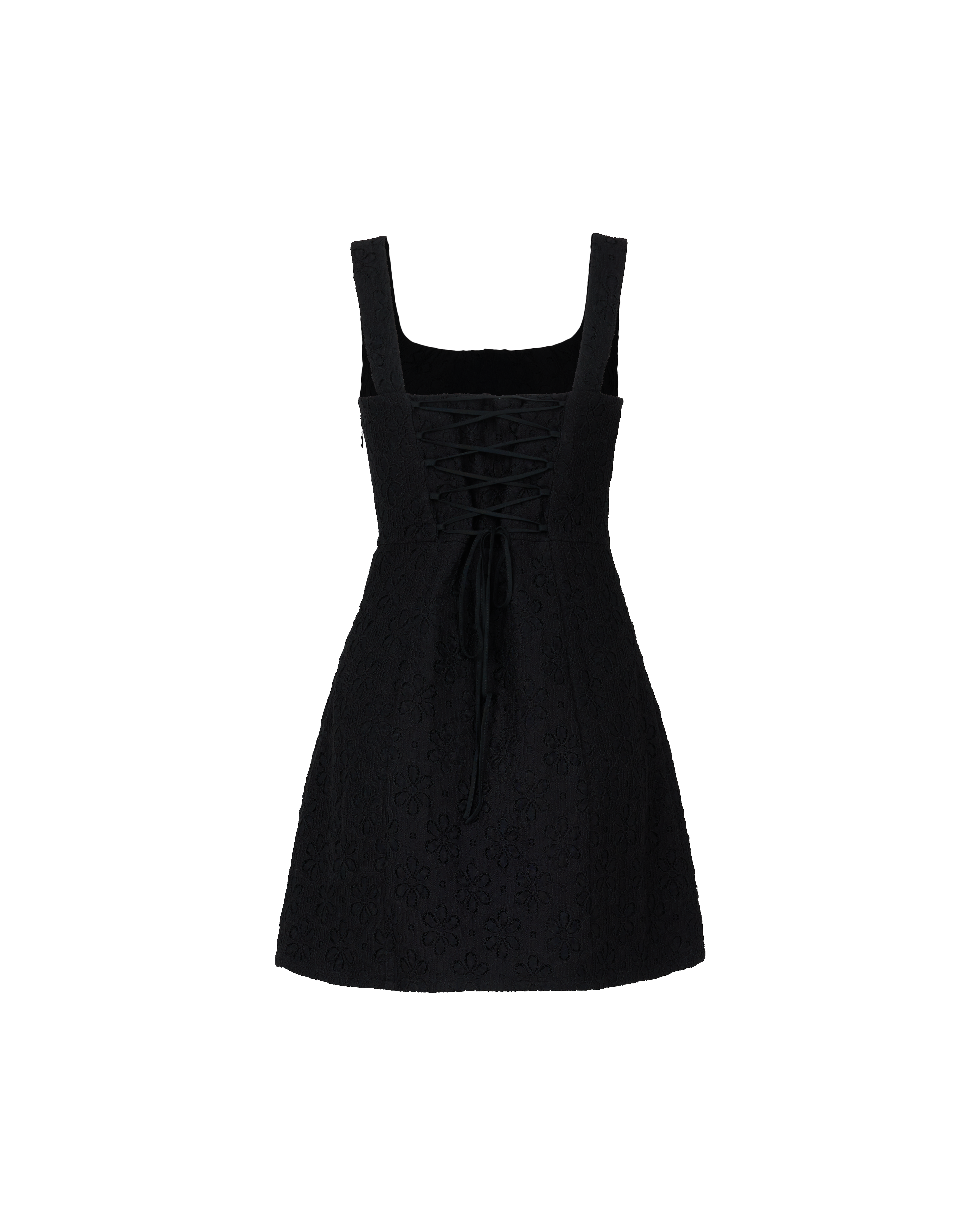 Dote On Me Lace Up Mini Dress in Black