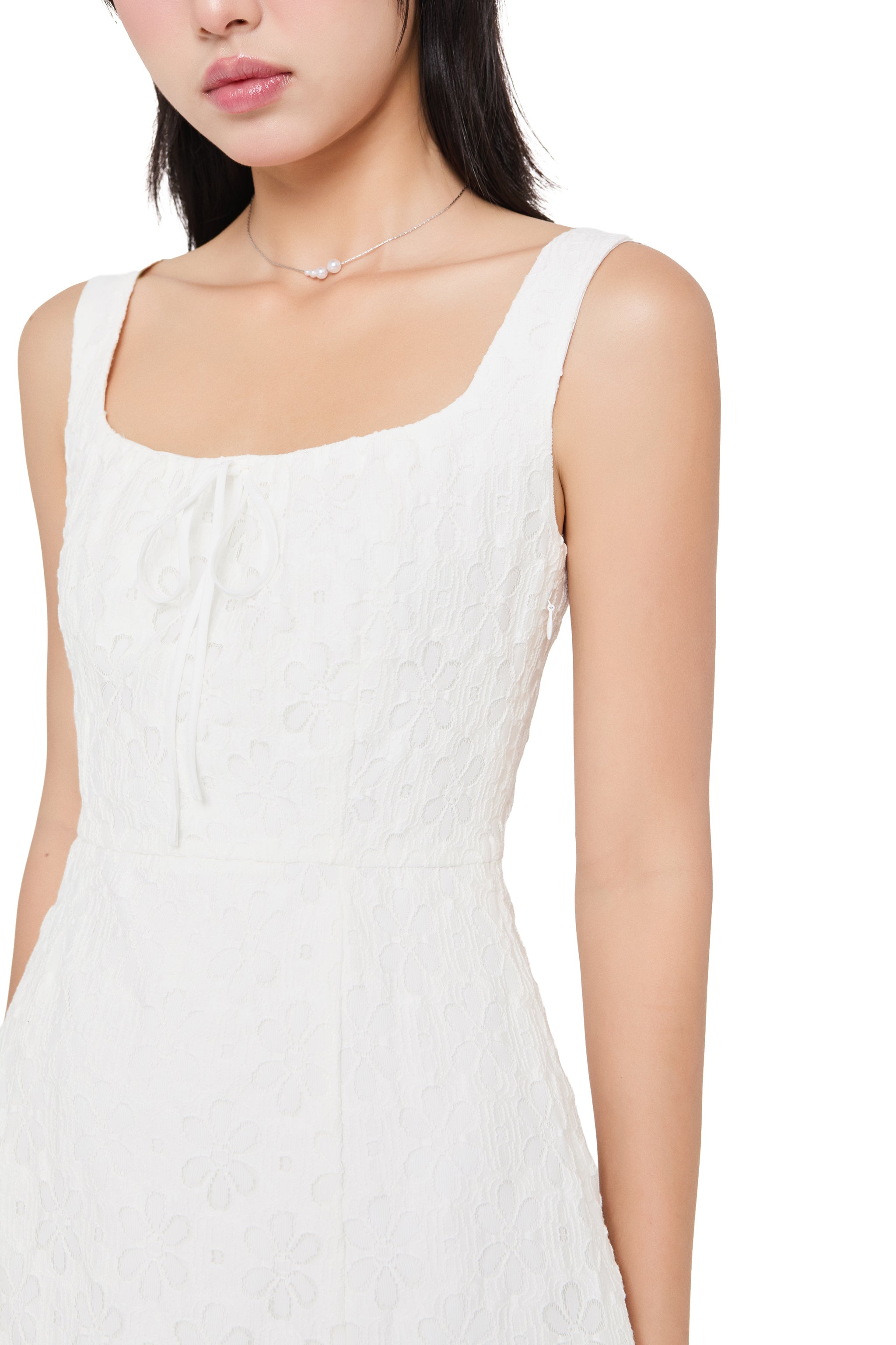 Dote On Me Lace Up Mini Dress in White