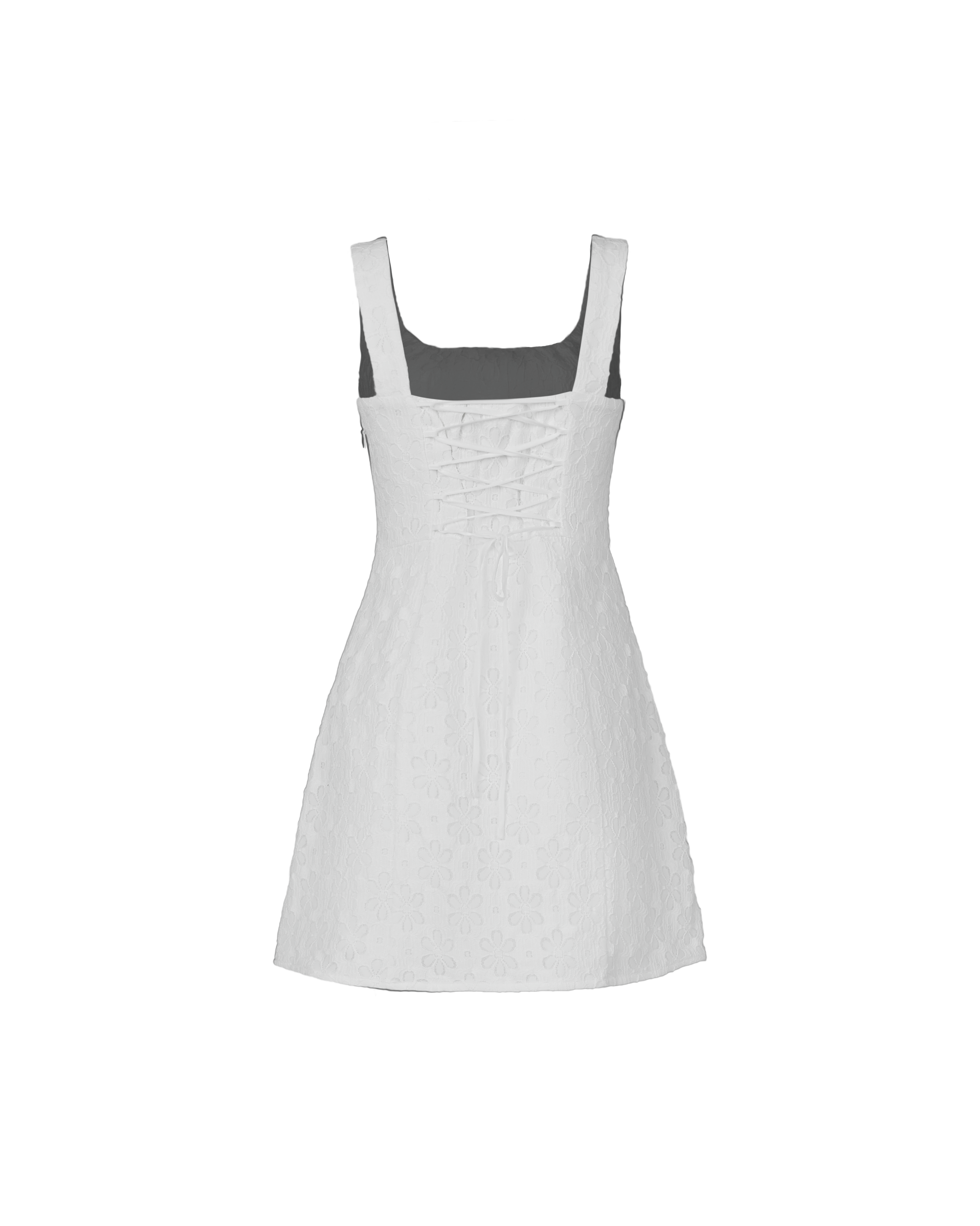 Dote On Me Lace Up Mini Dress in White