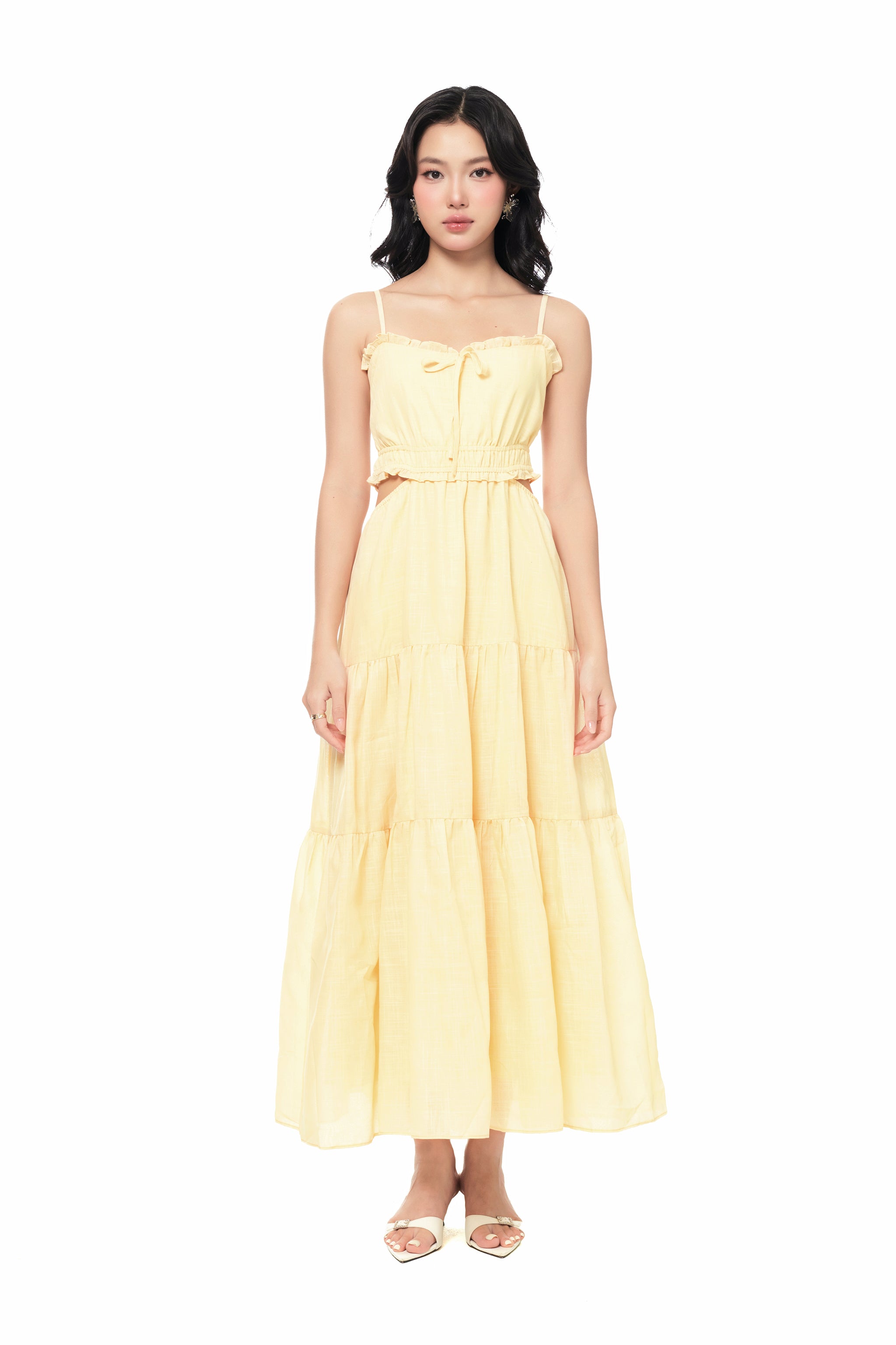 Quiet Chatter Maxi Cut-out Dress in Butter