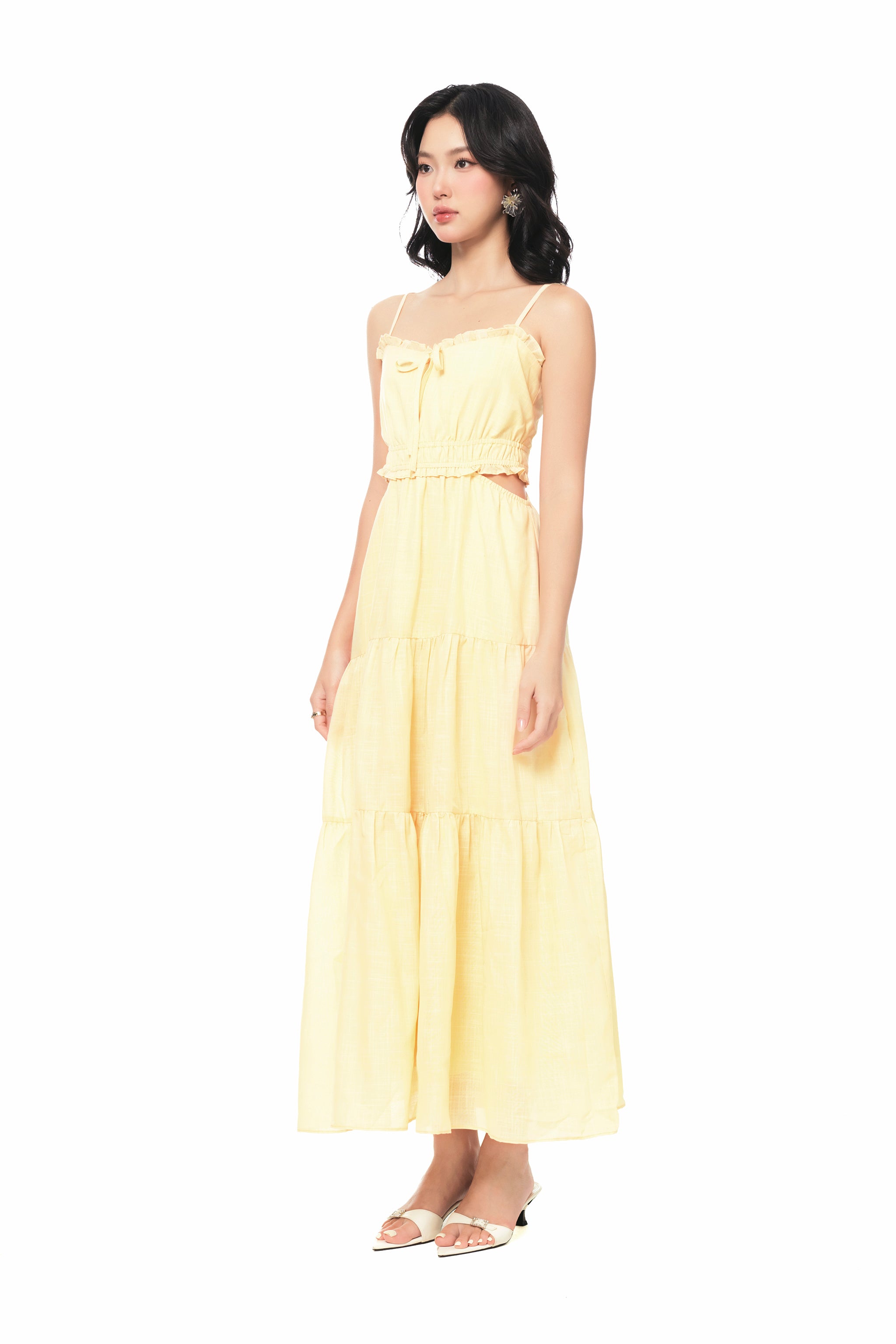 Quiet Chatter Maxi Cut-out Dress in Butter