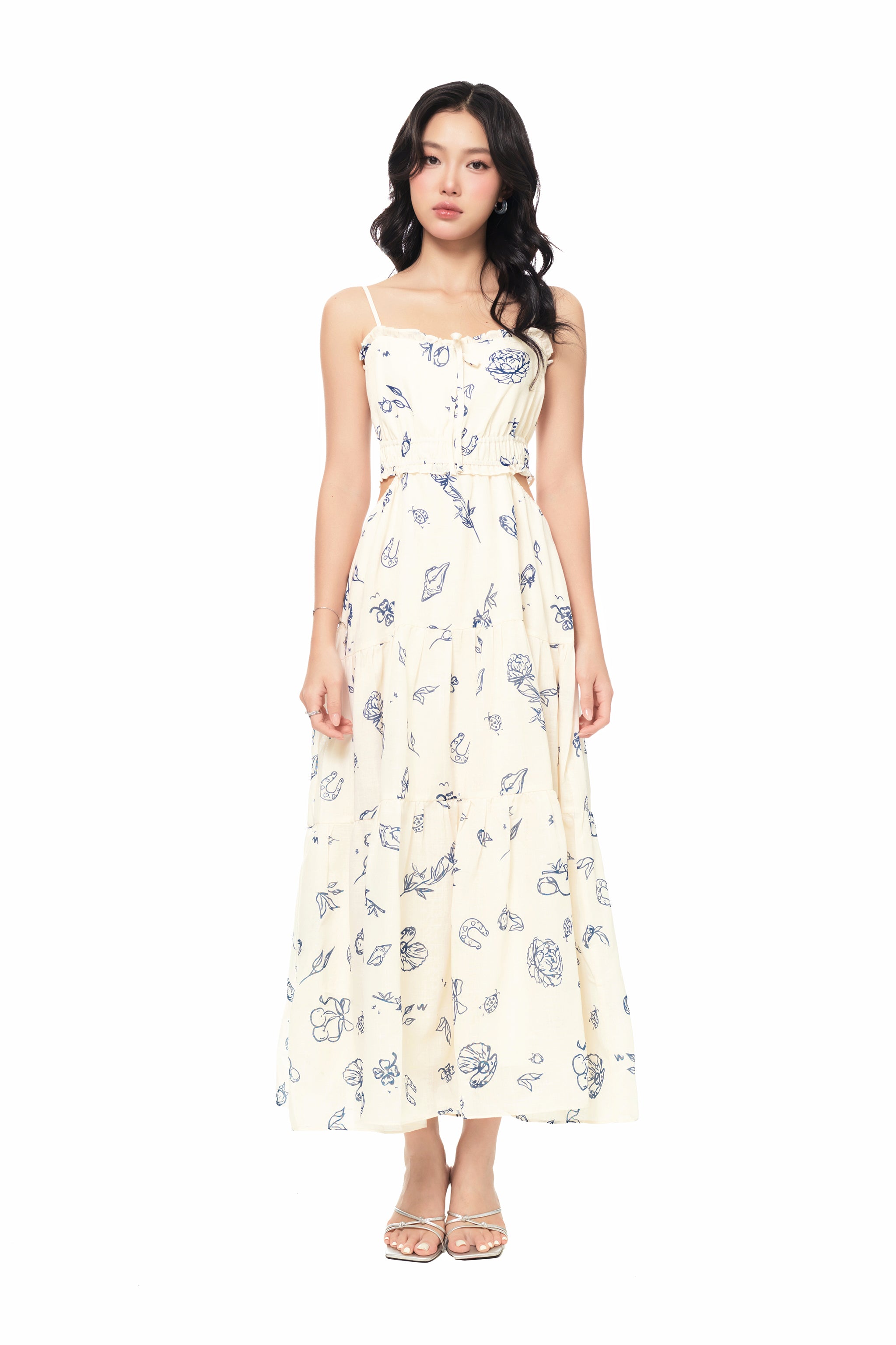 Quiet Chatter Maxi Cut-out Dress in Lucky