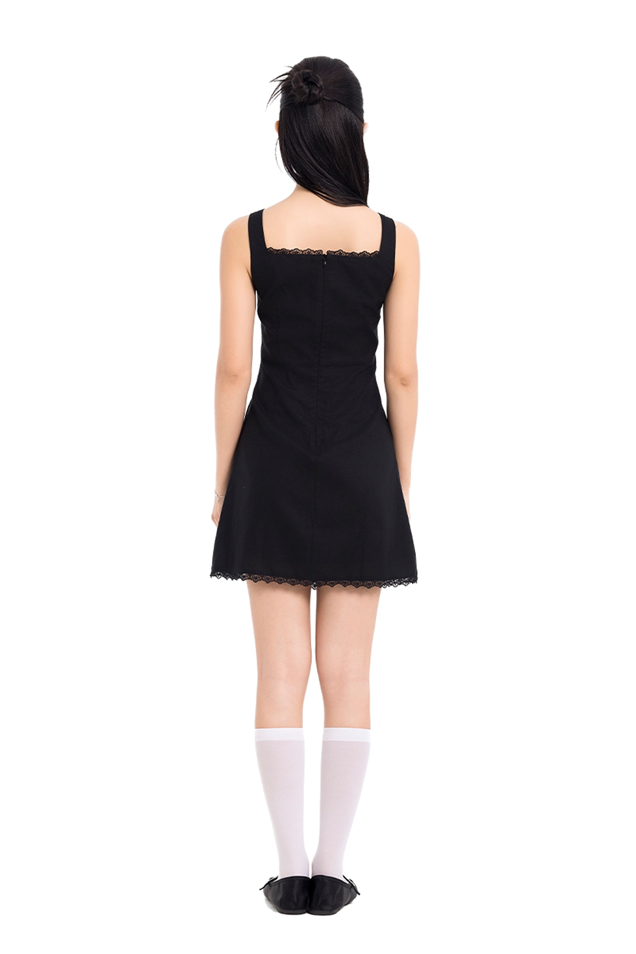 On A Whim Linen A-Line Mini Dress in Black