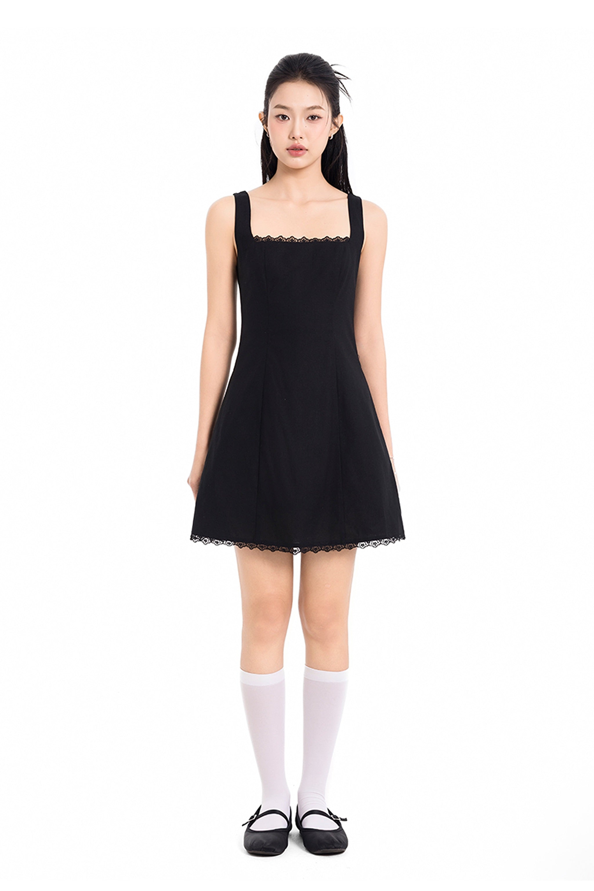 On A Whim A-Line Linen A-Line Mini Dress in Black