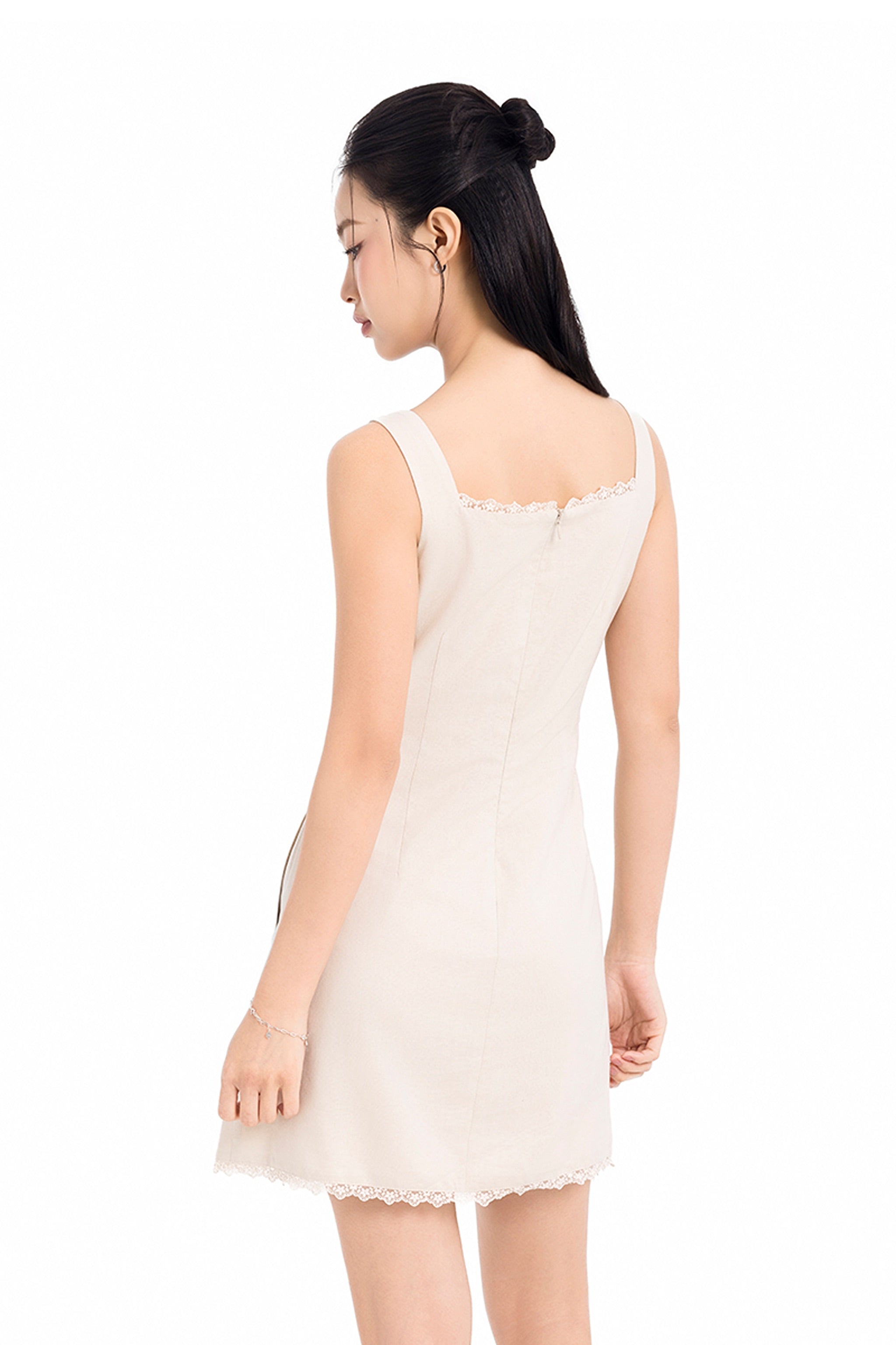 On A Whim Linen A-Line Mini Dress in Cream