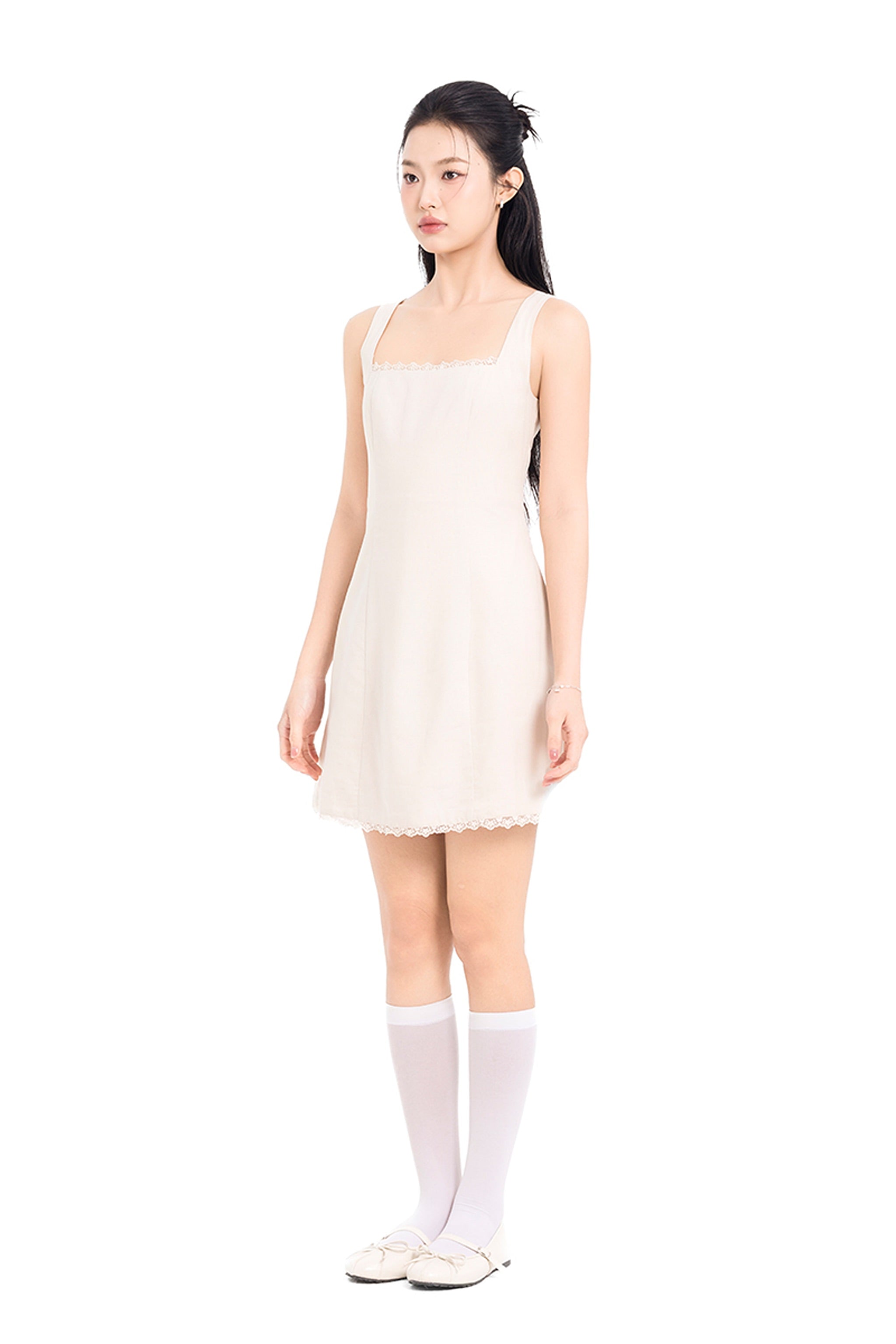 On A Whim Linen A-Line Mini Dress in Cream