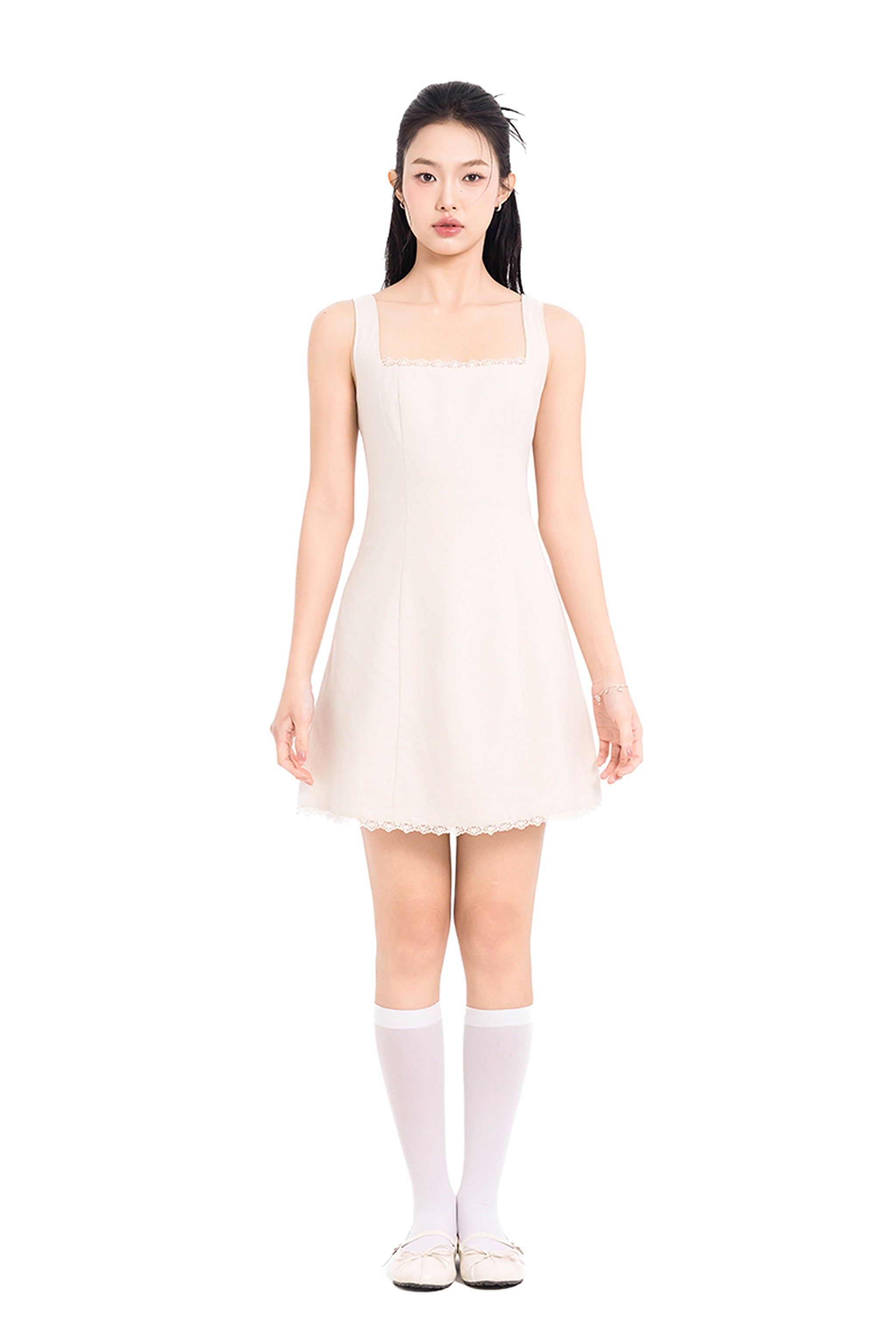 On A Whim A-Line Linen A-Line Mini Dress in Cream
