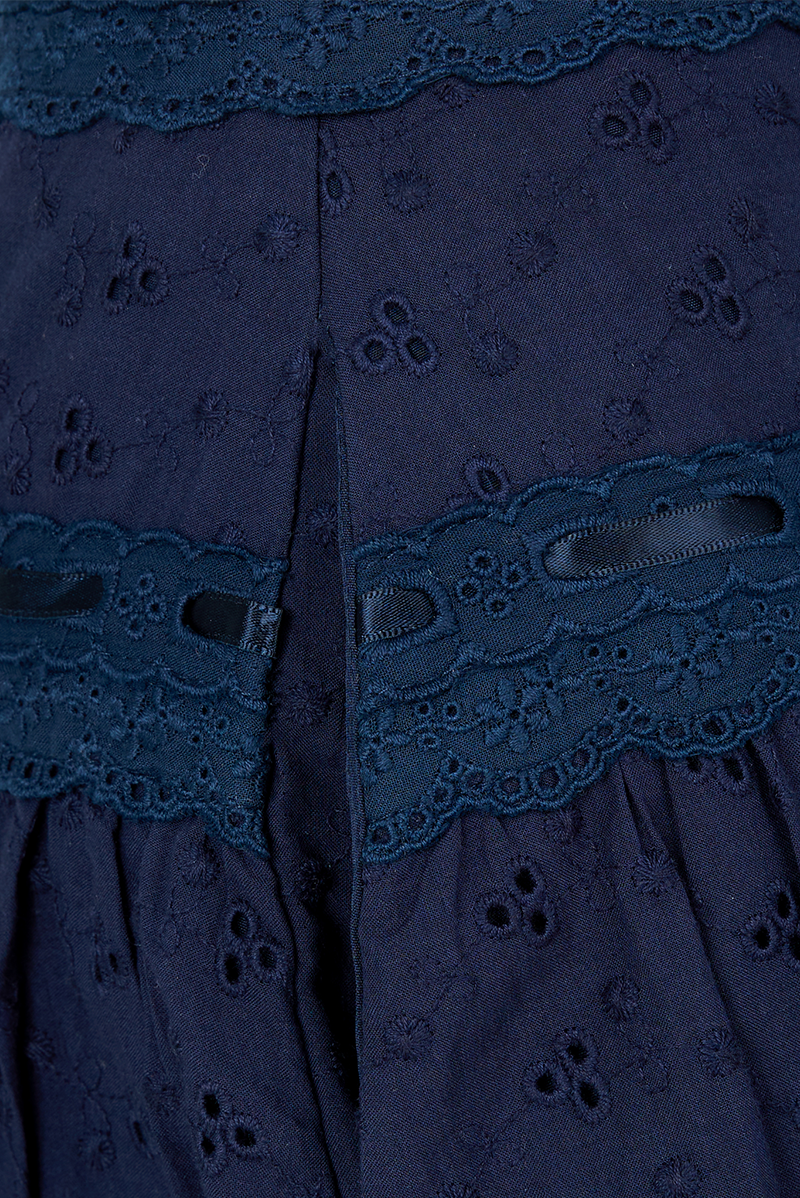 Riding Round Eyelet Midi Skirt in Navy