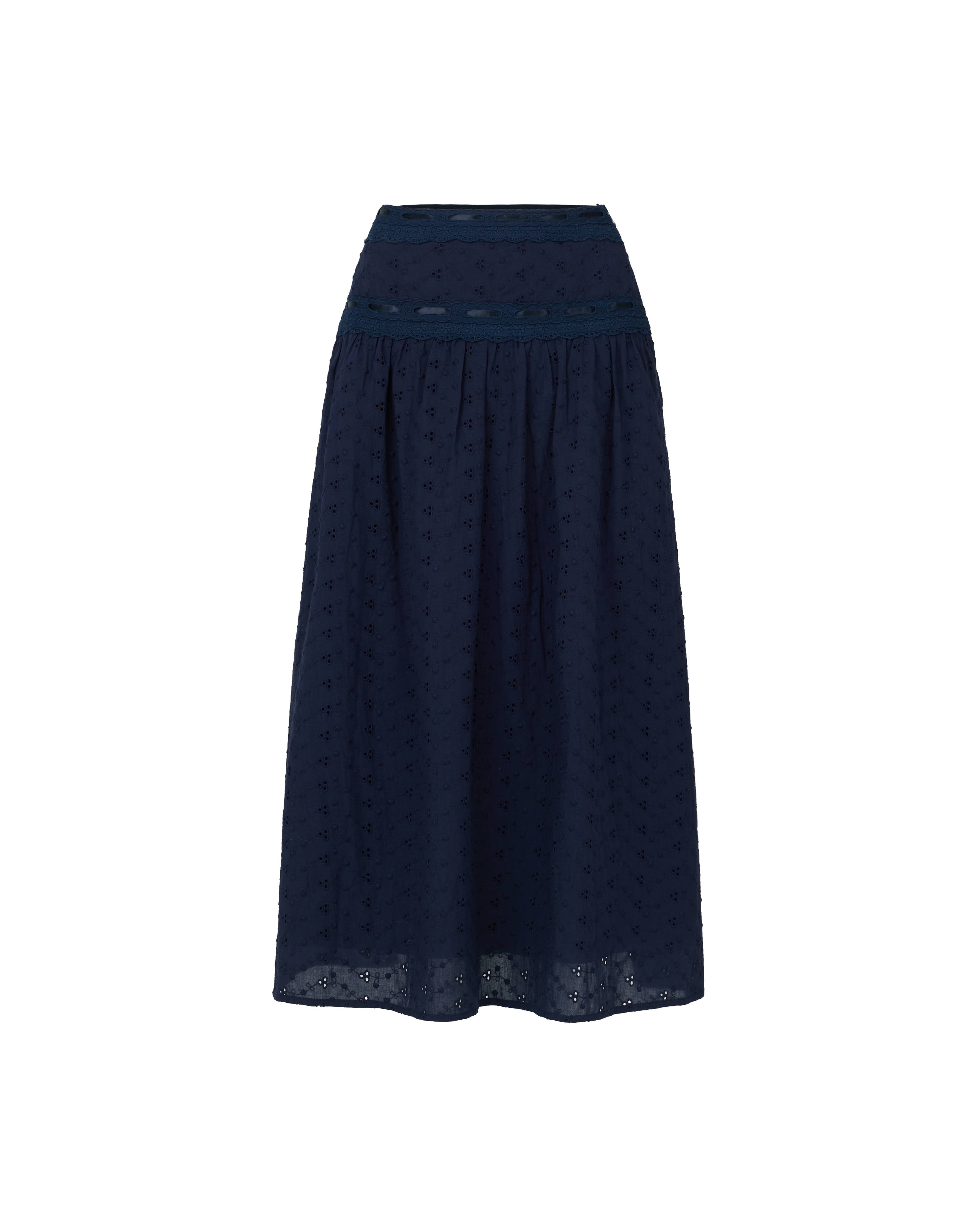 Riding Round Eyelet Midi Skirt in Navy