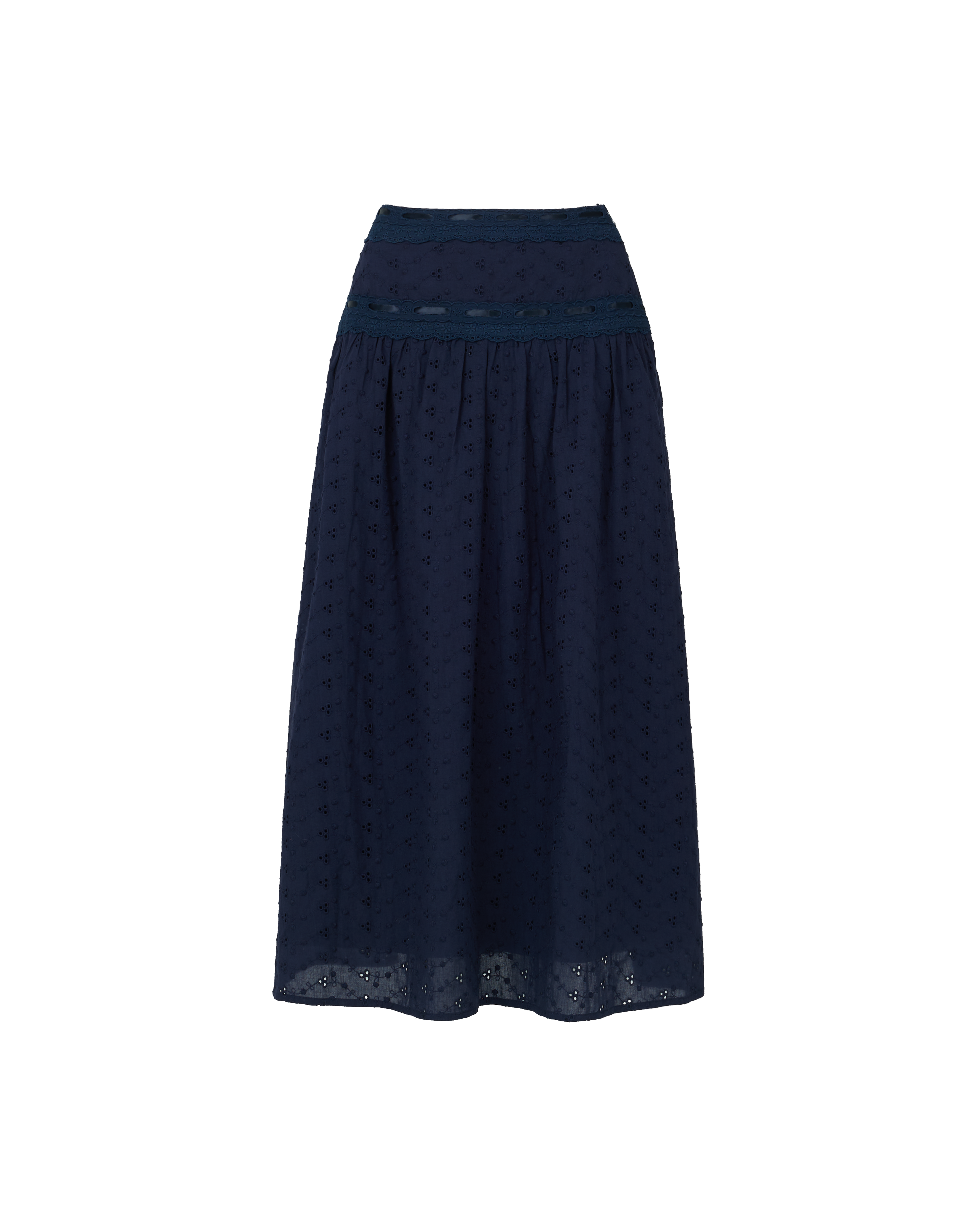 Riding Round Eyelet Midi Skirt in Navy