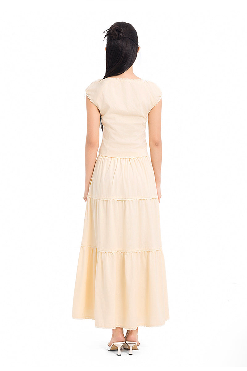 Honey Season Linen Cap Sleeve Top in Yellow Creme