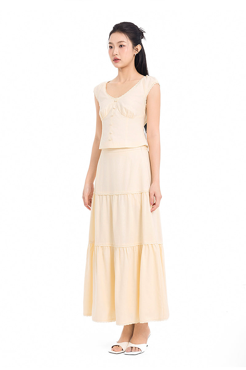 Honey Season Linen Cap Sleeve Top in Yellow Creme