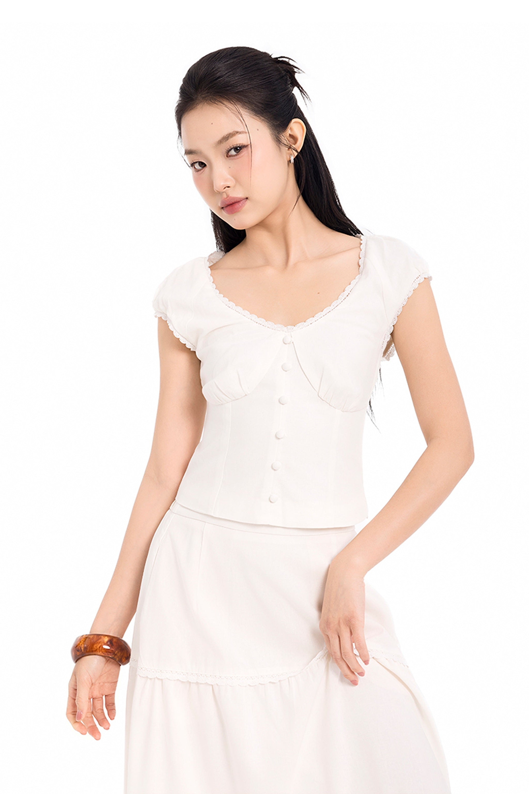 Honey Season Linen Cap Sleeve Top in White