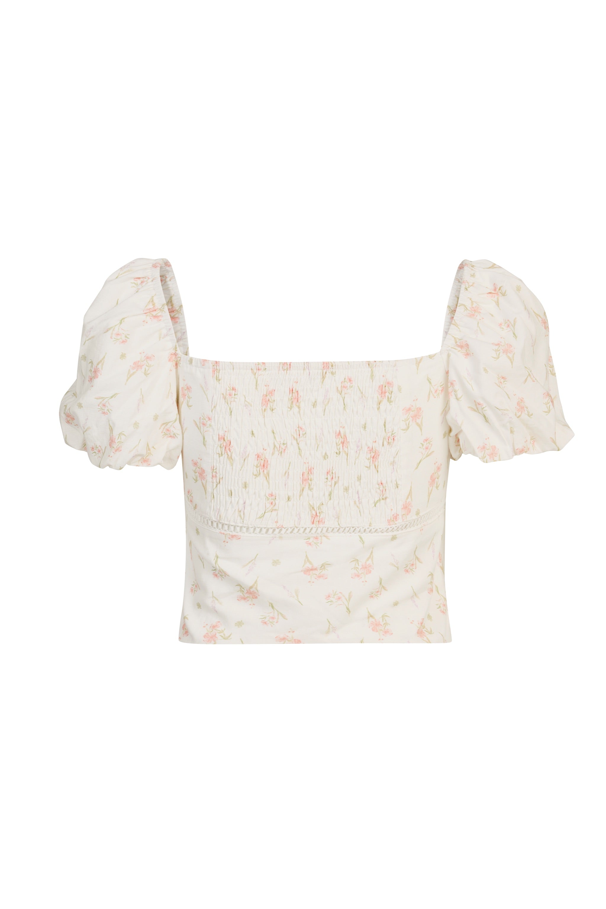 Daydream Pleated Puff Sleeve Padded Top in Lucky Bloom (Cream)