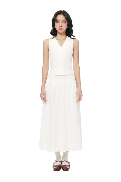[BUNDLE SET] Soft Spot Top & Riding Round Skirt in White